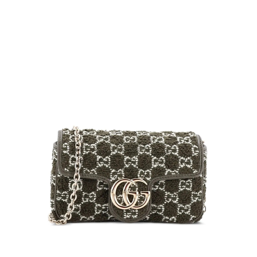 Gucci GG Marmont Bouclé Tweed Mini Flap Shoulder Bag Green Brand New in box