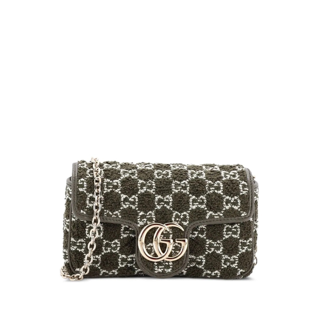 Gucci GG Marmont Bouclé Tweed Mini Flap Shoulder Bag Green Brand New in box