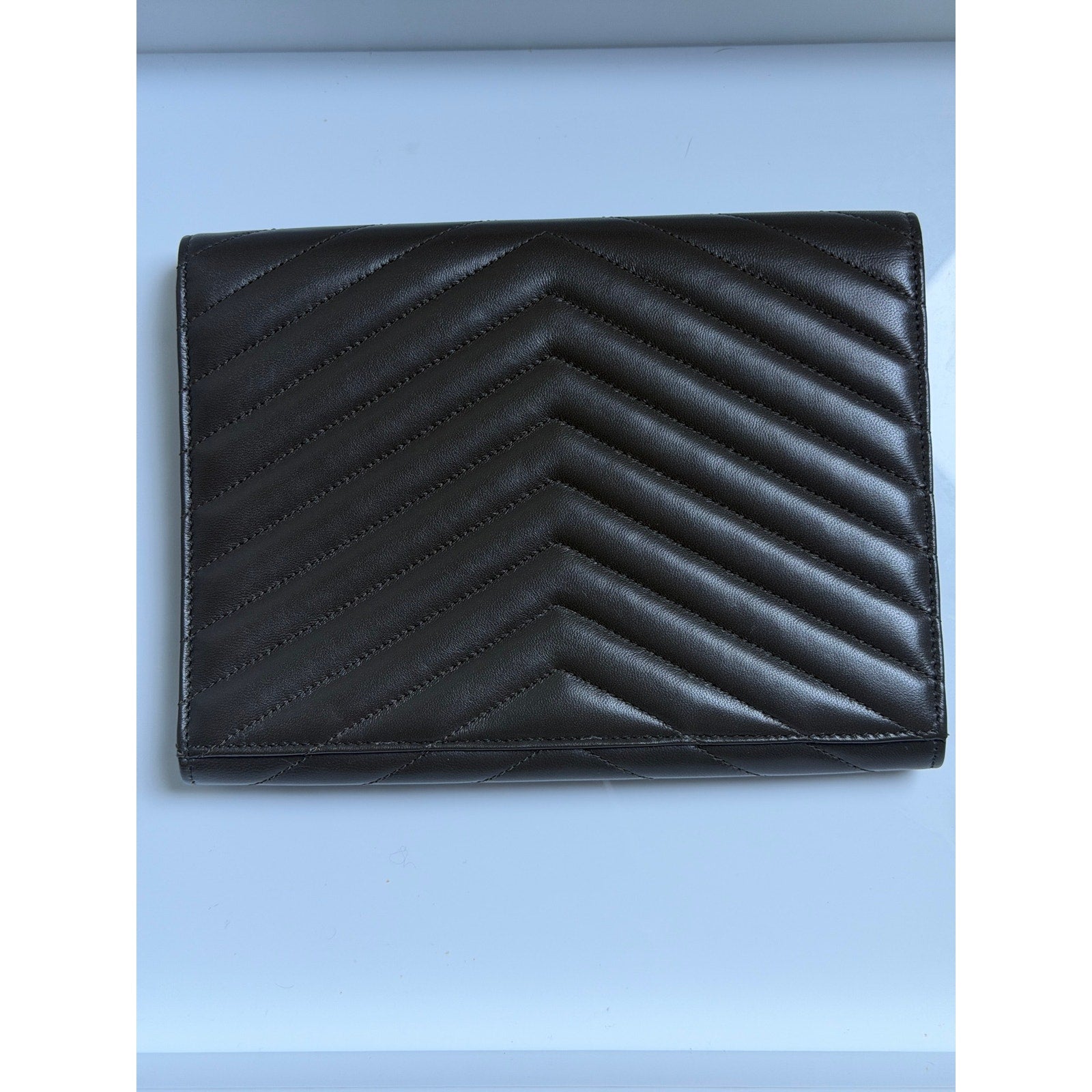 Saint Laurent Cassandre Chevron Flap Pouch Clutch Dark Musk NWT