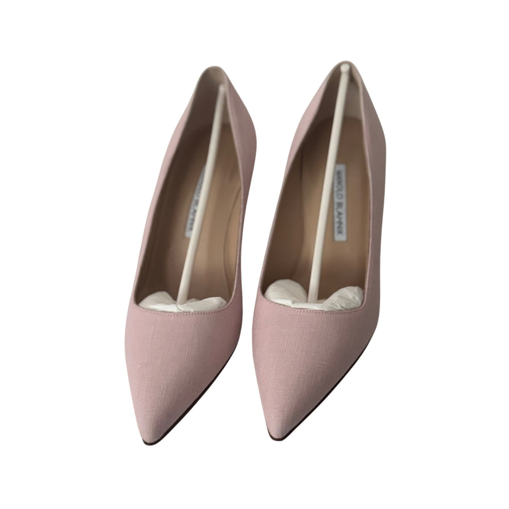 Manolo Blahnik 70mm Light Pink Linen BB Pumps Size 37 BNIB
