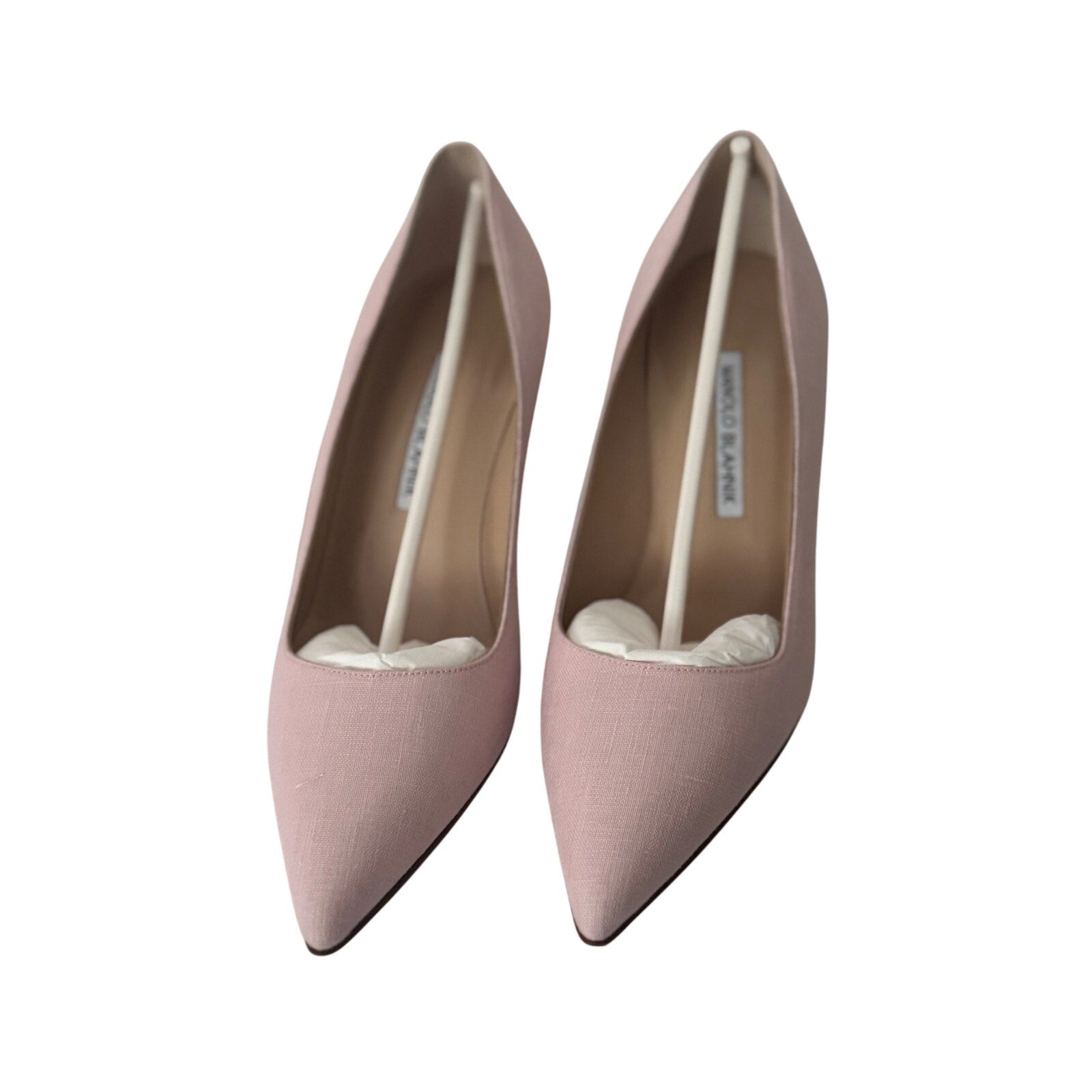 Manolo Blahnik 70mm Light Pink Linen BB Pumps Size 37 BNIB