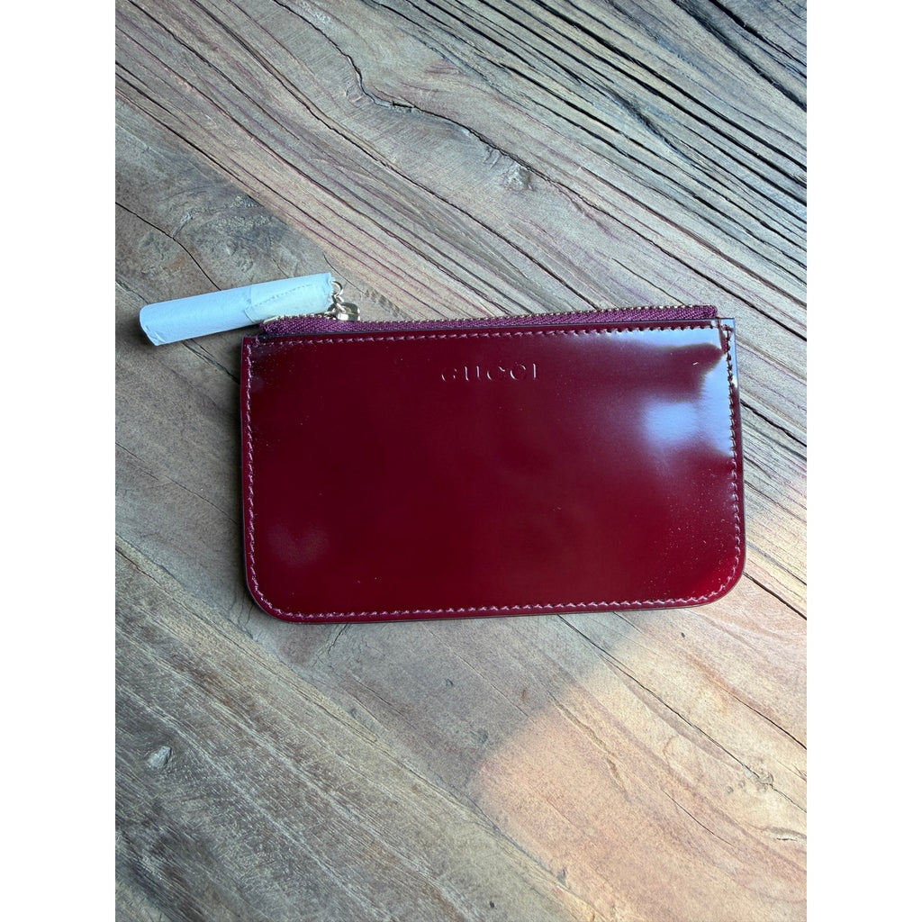 Gucci Rosso Ancora Red Leather Key Pouch Bamboo Zip Card Case NWT Burgundy