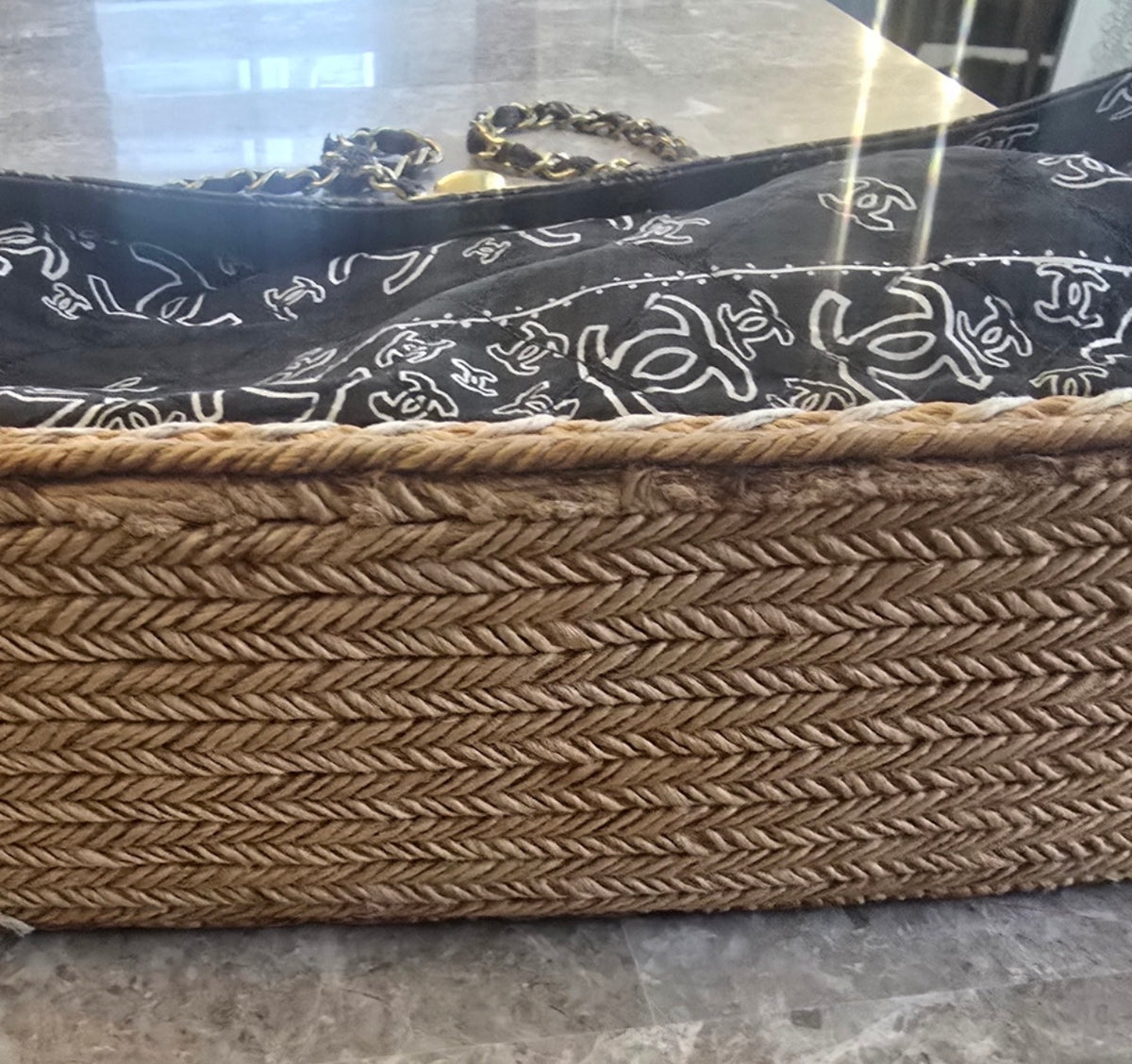 CHANEL 1990s Vintage Bandana Jumbo Flap Bag Black CC Logo 24K Gold Chain Rare