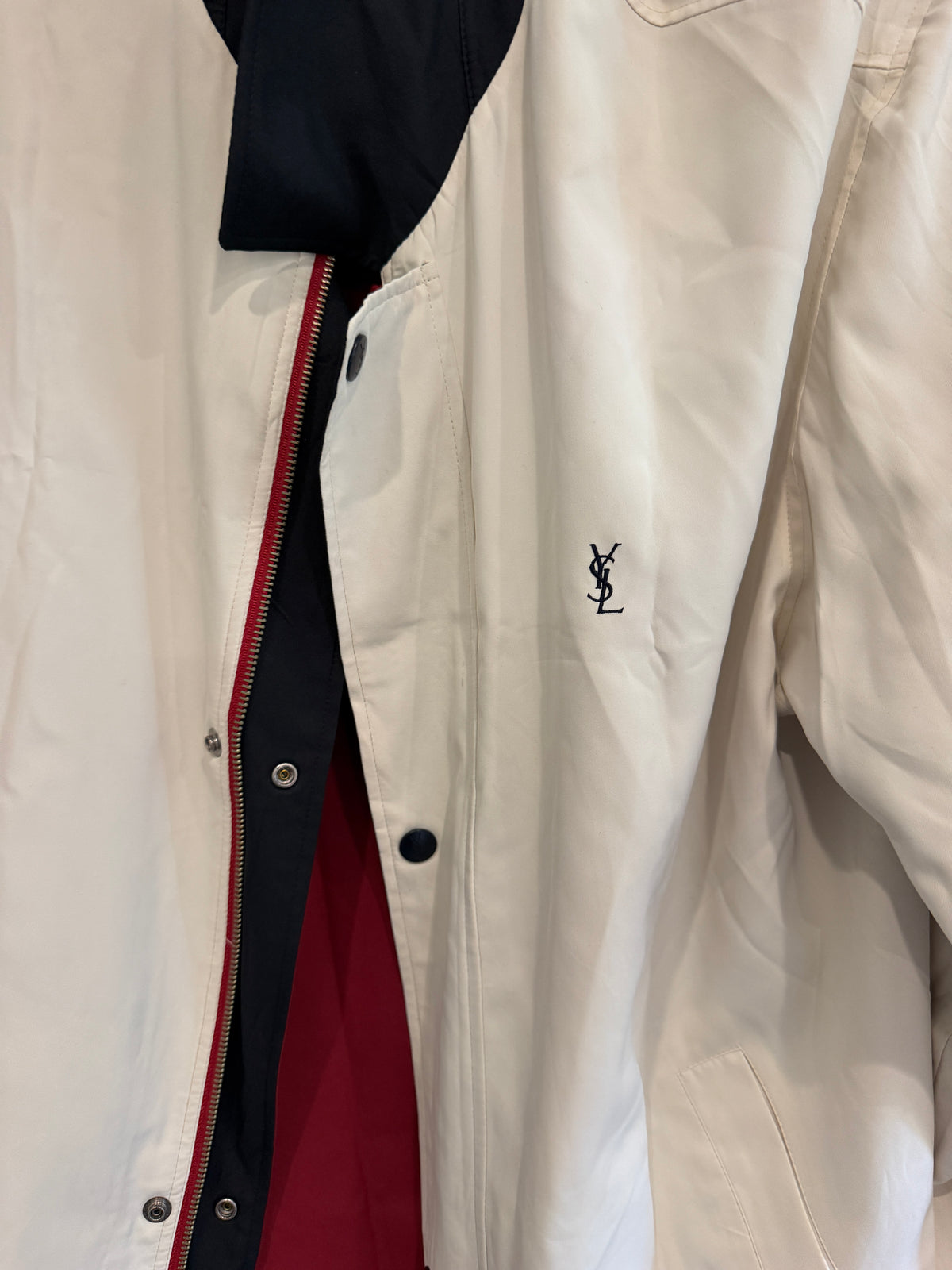 Yves Saint Laurent Vintage Reversible Red White YSL Bomber Windbreaker Jacket Size 105