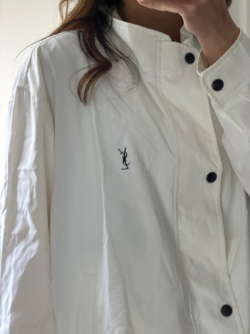 Saint Laurent White Windbreaker Jacket with Black YSL logo