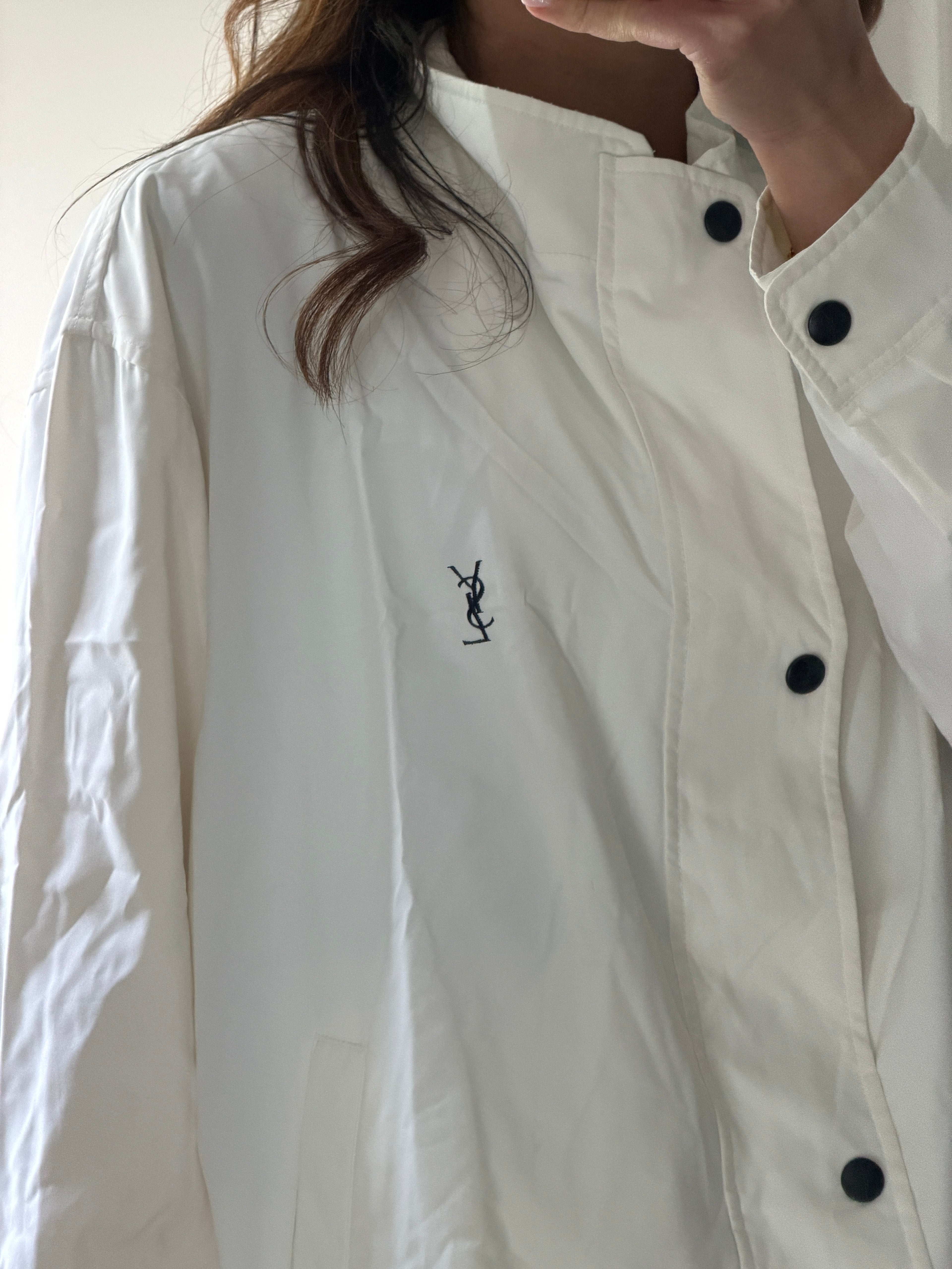 Saint Laurent White Windbreaker Jacket with Black YSL logo