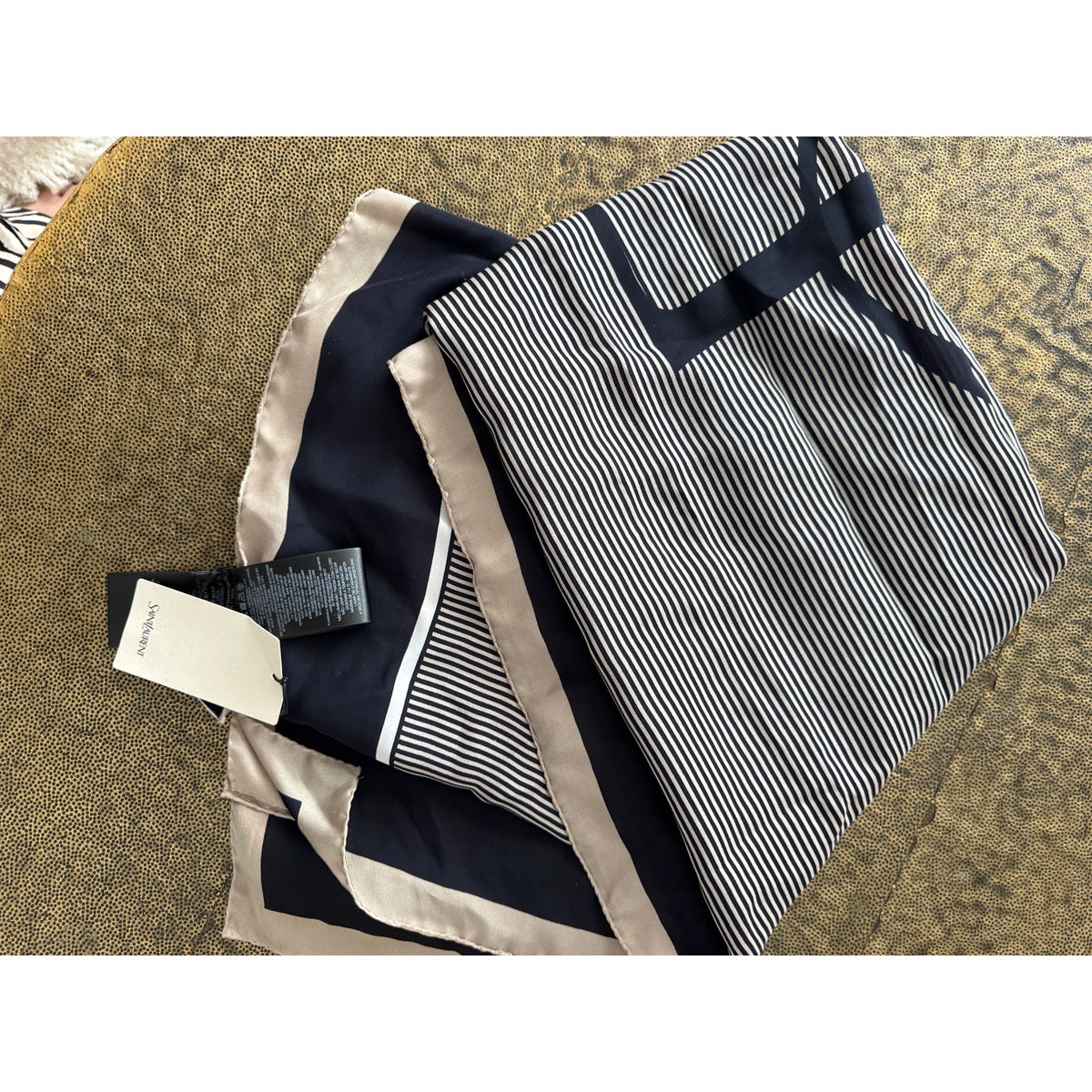 Saint Laurent Cassandre Silk Scarf Navy Ivory | 100% Silk | Brand New With Tags