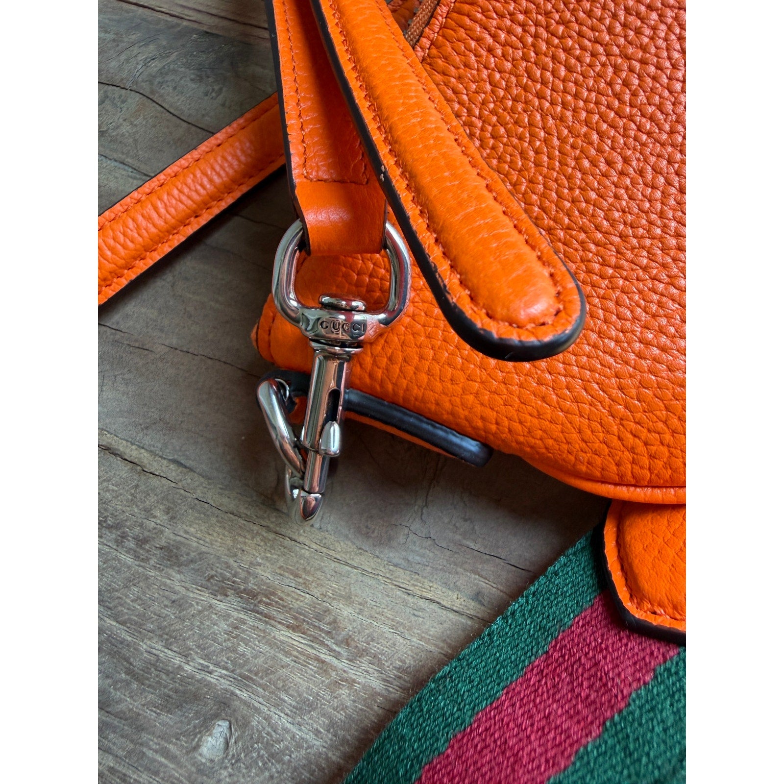 Gucci Nano B Bag Bright Orange Grainy Leather Crossbody with Web Strap NWT