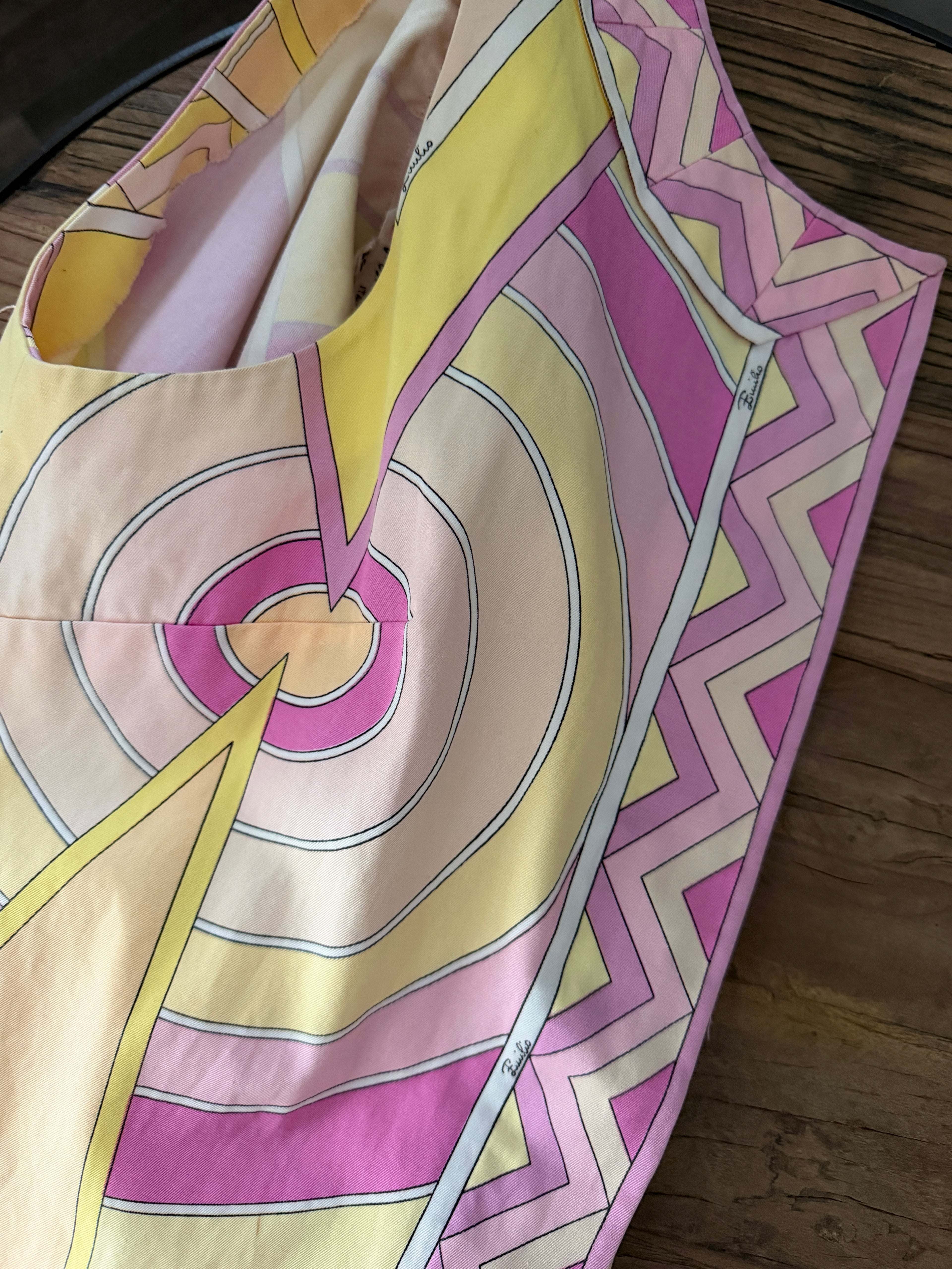 Emilio Pucci Cotton Poplin Sleeveless Tunic Top Pink Yellow Geometric Print Saks Fifth Avenue