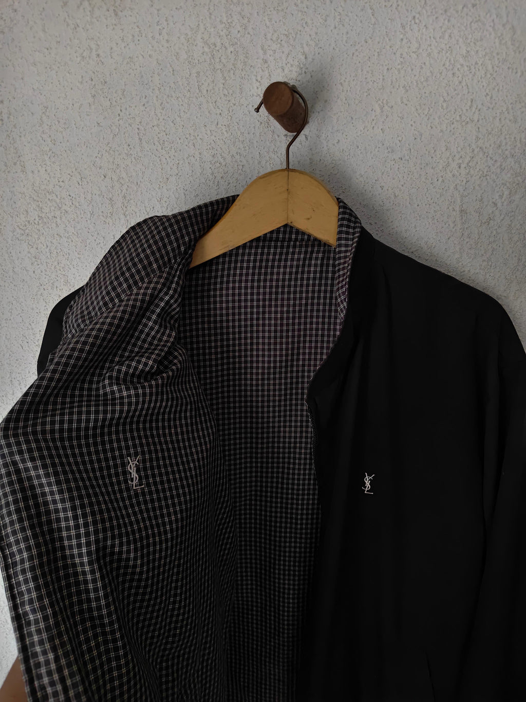 Yves Saint Laurent Vintage YSL Reversible Black Checkered Windbreaker Bomber Jacket Size 100