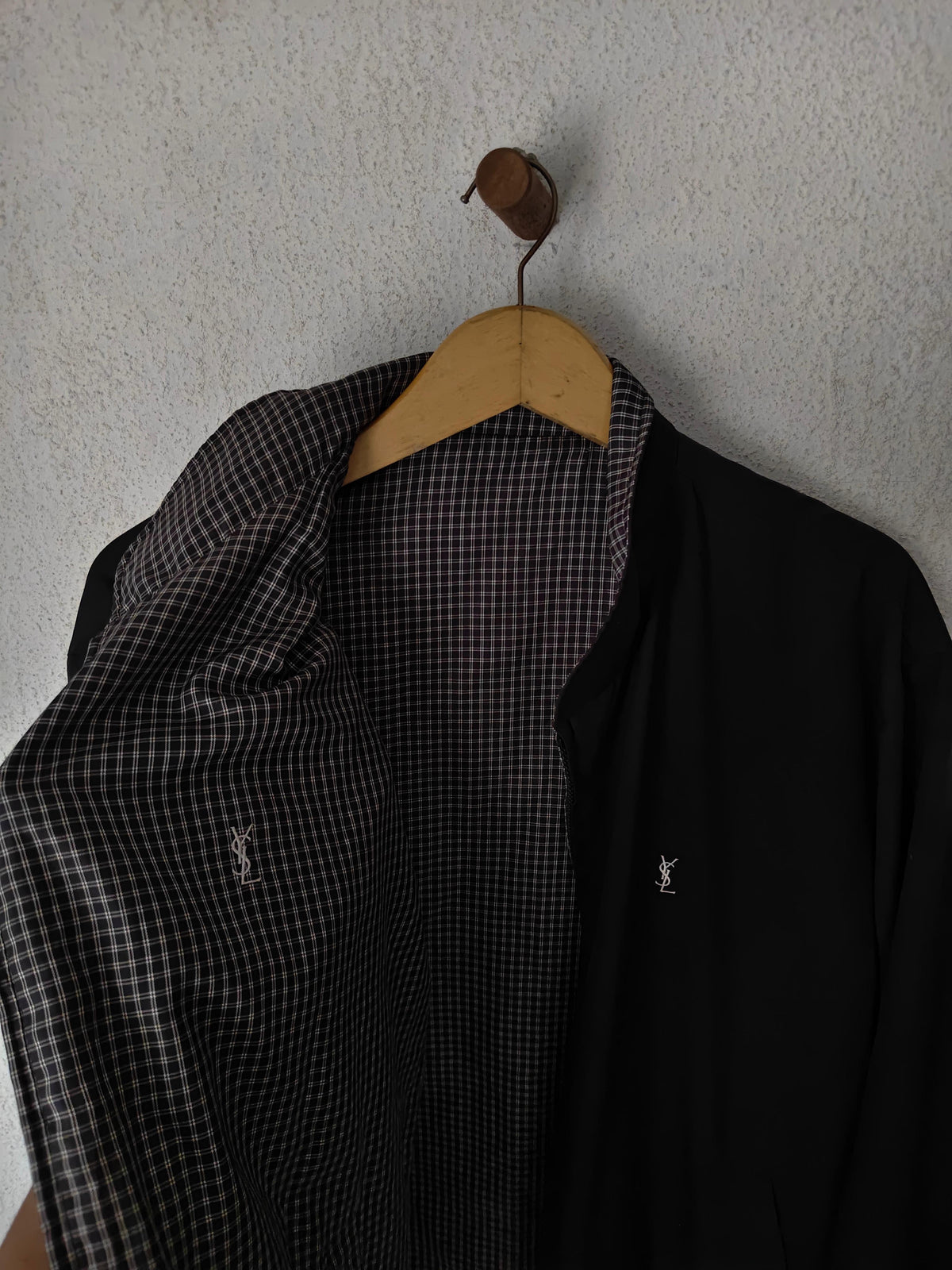 Yves Saint Laurent Vintage YSL Reversible Black Checkered Windbreaker Bomber Jacket Size 100