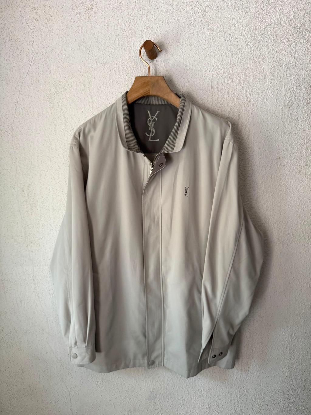 Yves Saint Laurent Vintage YSL Light Khaki Beige Windbreaker Bomber Jacket Size 105