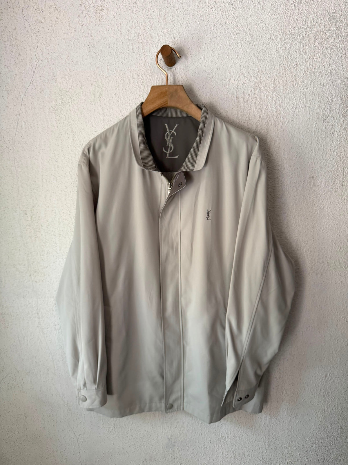 Yves Saint Laurent Vintage YSL Light Khaki Beige Windbreaker Bomber Jacket Size 105
