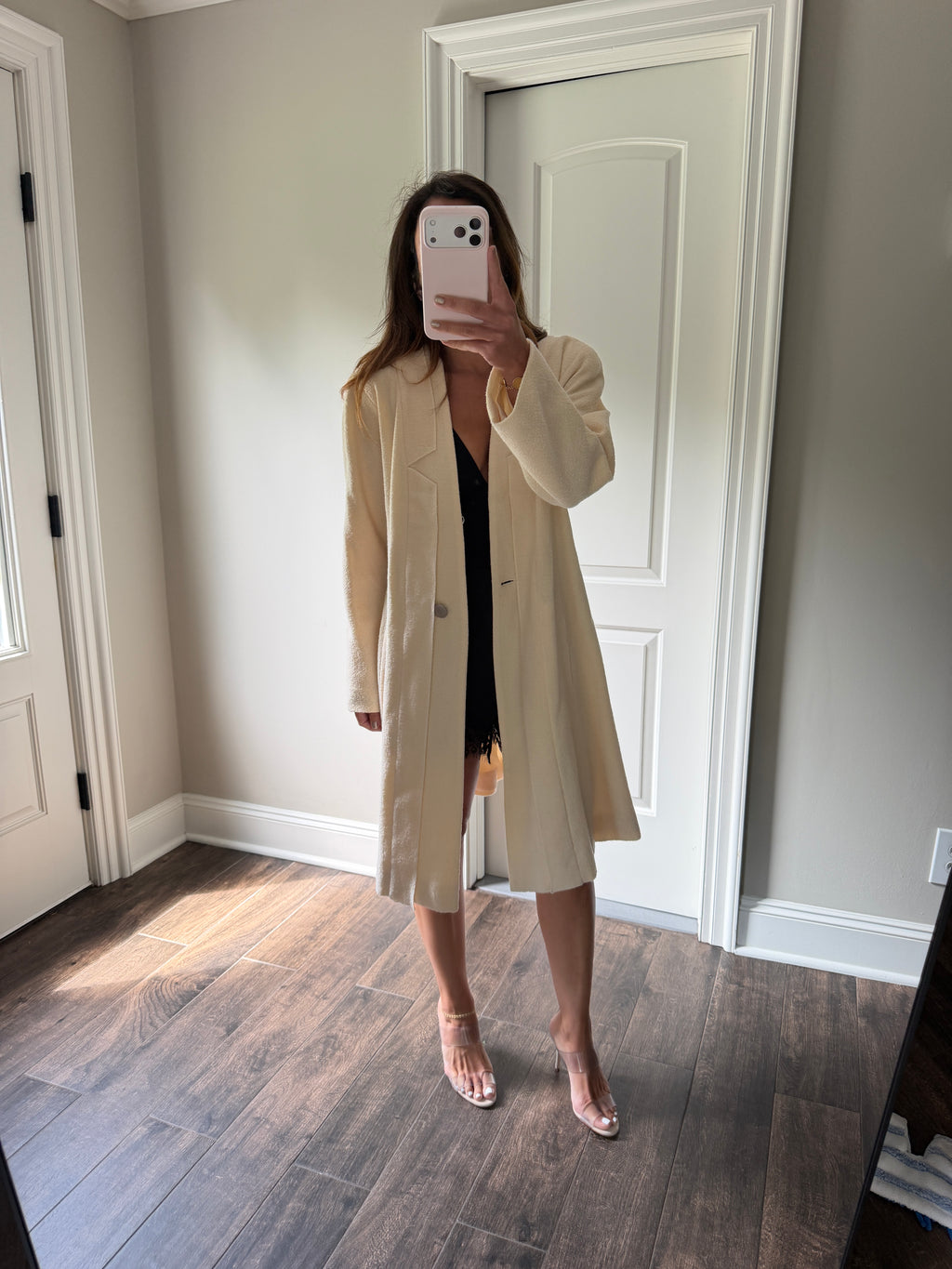 Chanel 1999 Tweed Cream Long Blazer Coat