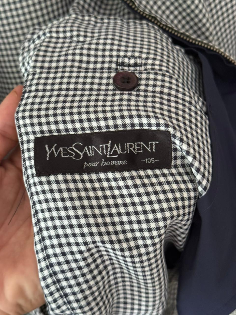 Saint Laurent White & Navy Checkered Windbreaker Jacket