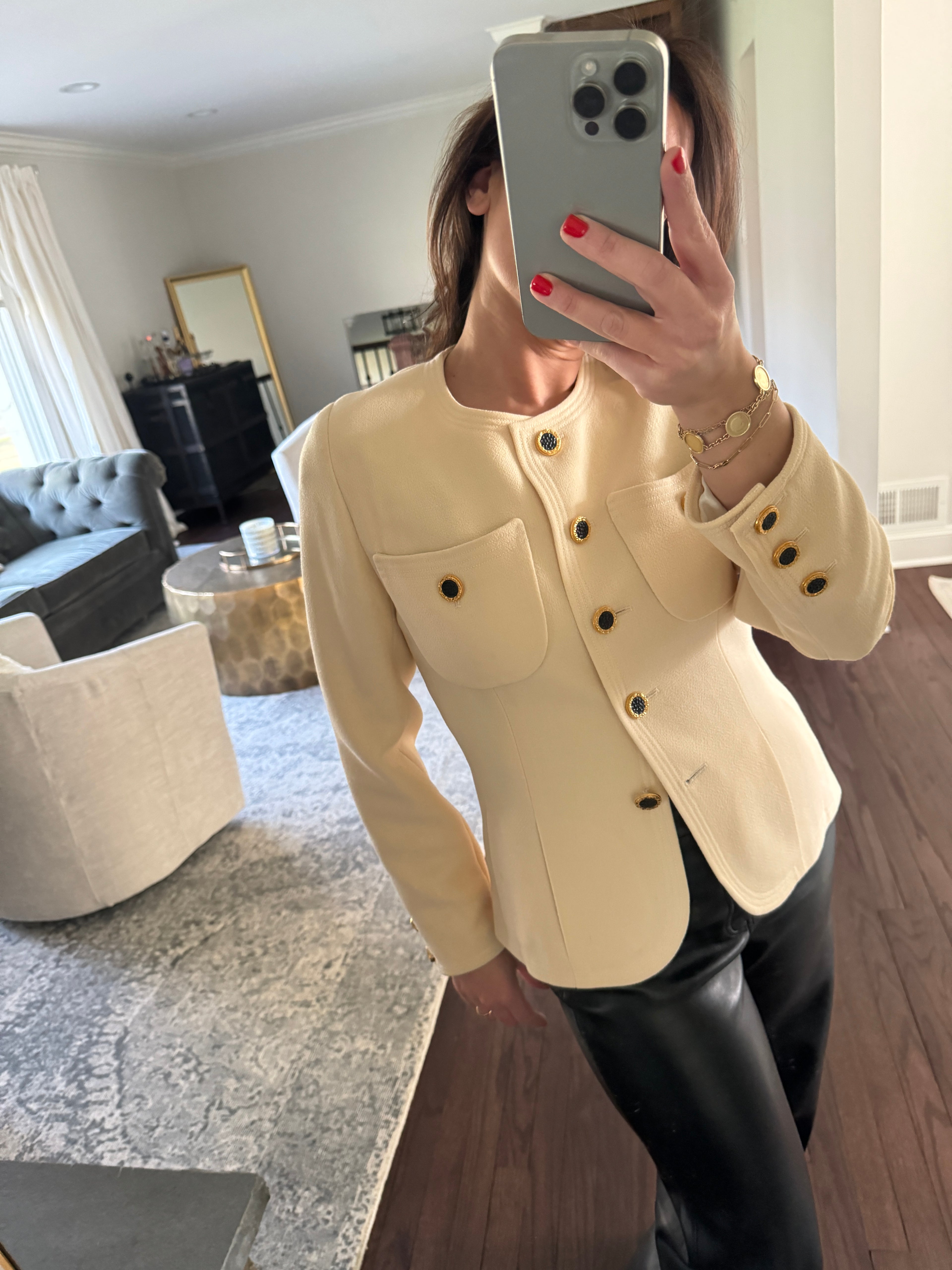 Chanel Beige Blazer Blk Buttons