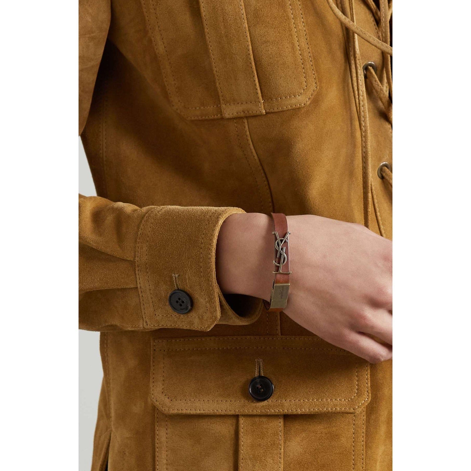 SAINT LAURENT
Cassandre leather and gold-tone bracelet NWT