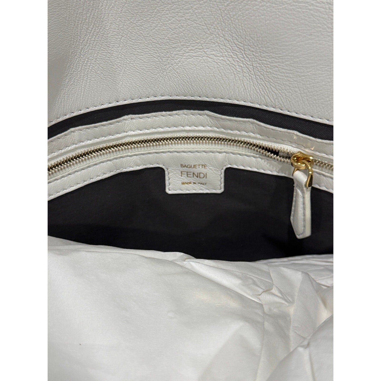 Fendi  Nappa FF 1974 Embossed Large Baguette White NWT