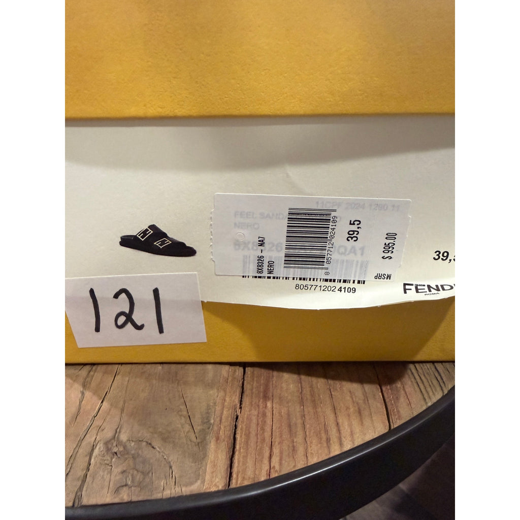 Fendi Feel Double Strap Buckle Black Leather Slides BNIB 39.5