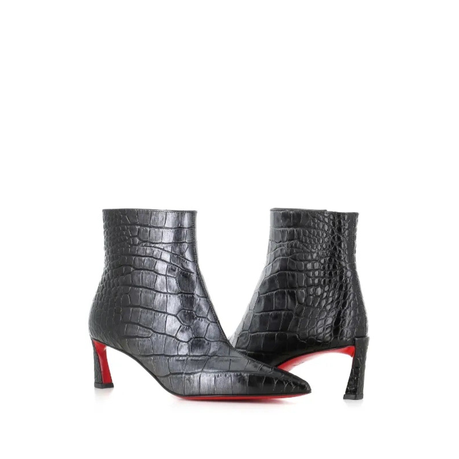 Christian Louboutin Condora Gunmetal Croc-Embossed Booties 55mm | New in Box 37