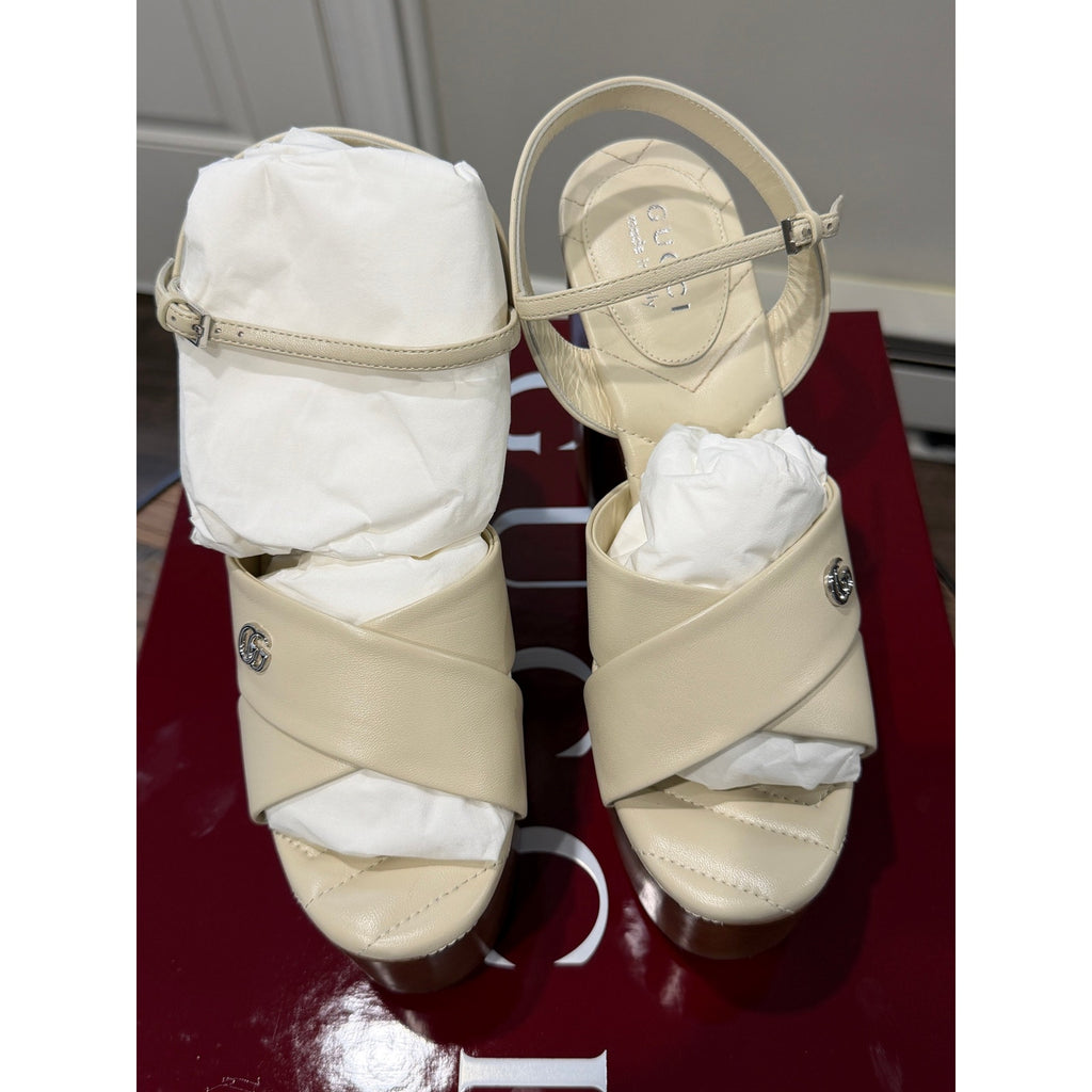 Gucci Platform Sandals White Leather Size 37.5 Brand New in Box