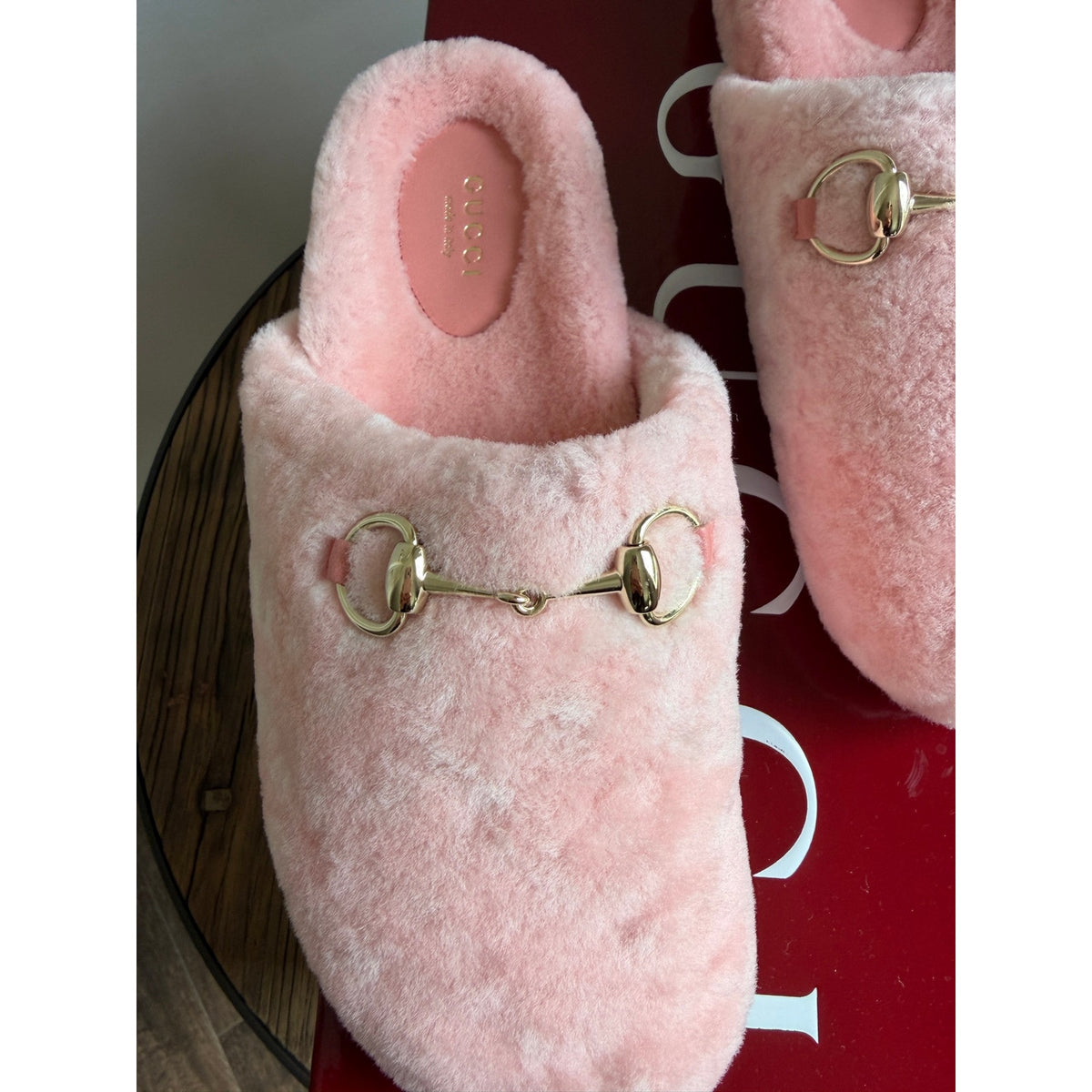 Gucci Horsebit Merino Wool Pink Mules Flat Slides Women’s Shoes Size 38