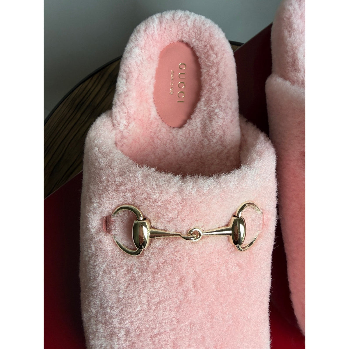 Gucci Horsebit Merino Wool Pink Mules Flat Slides Women’s Shoes Size 37