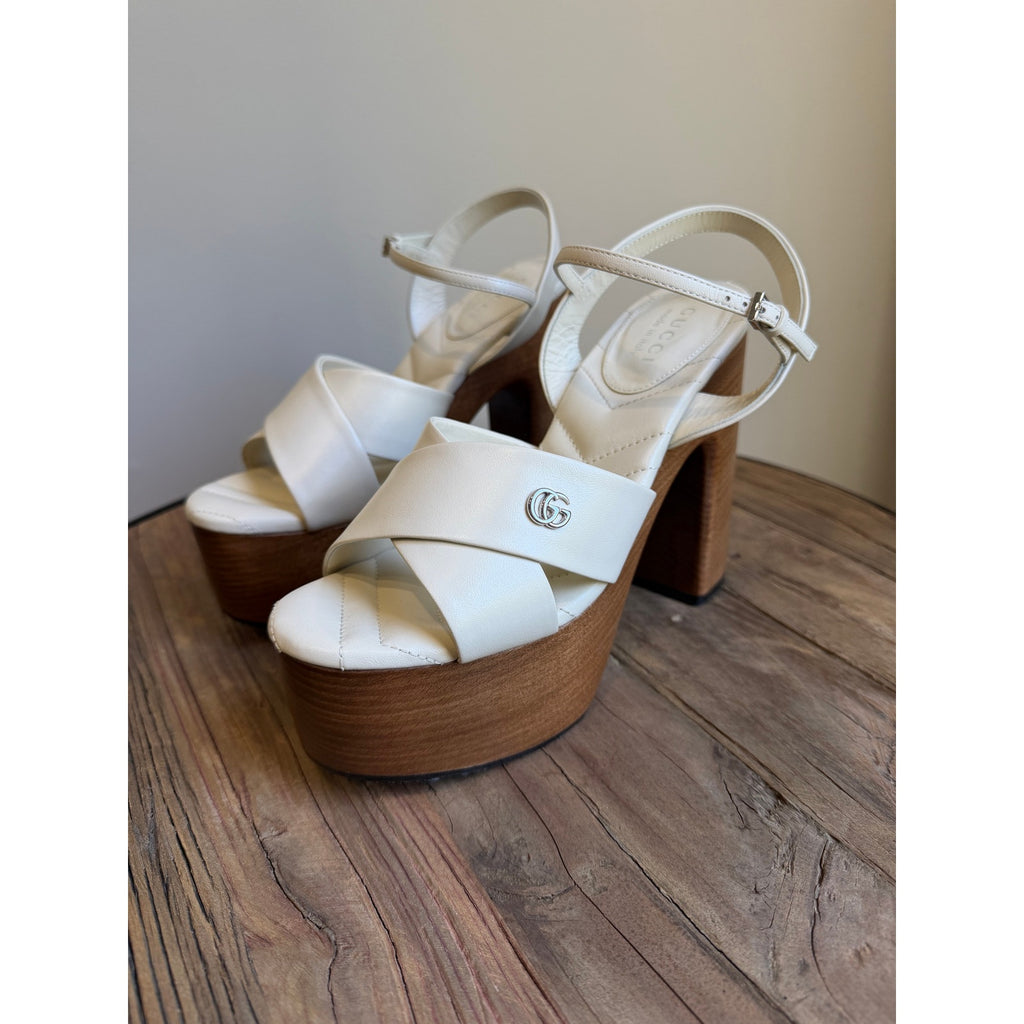 Gucci Platform Sandals White Leather Size 37 Brand New in Box