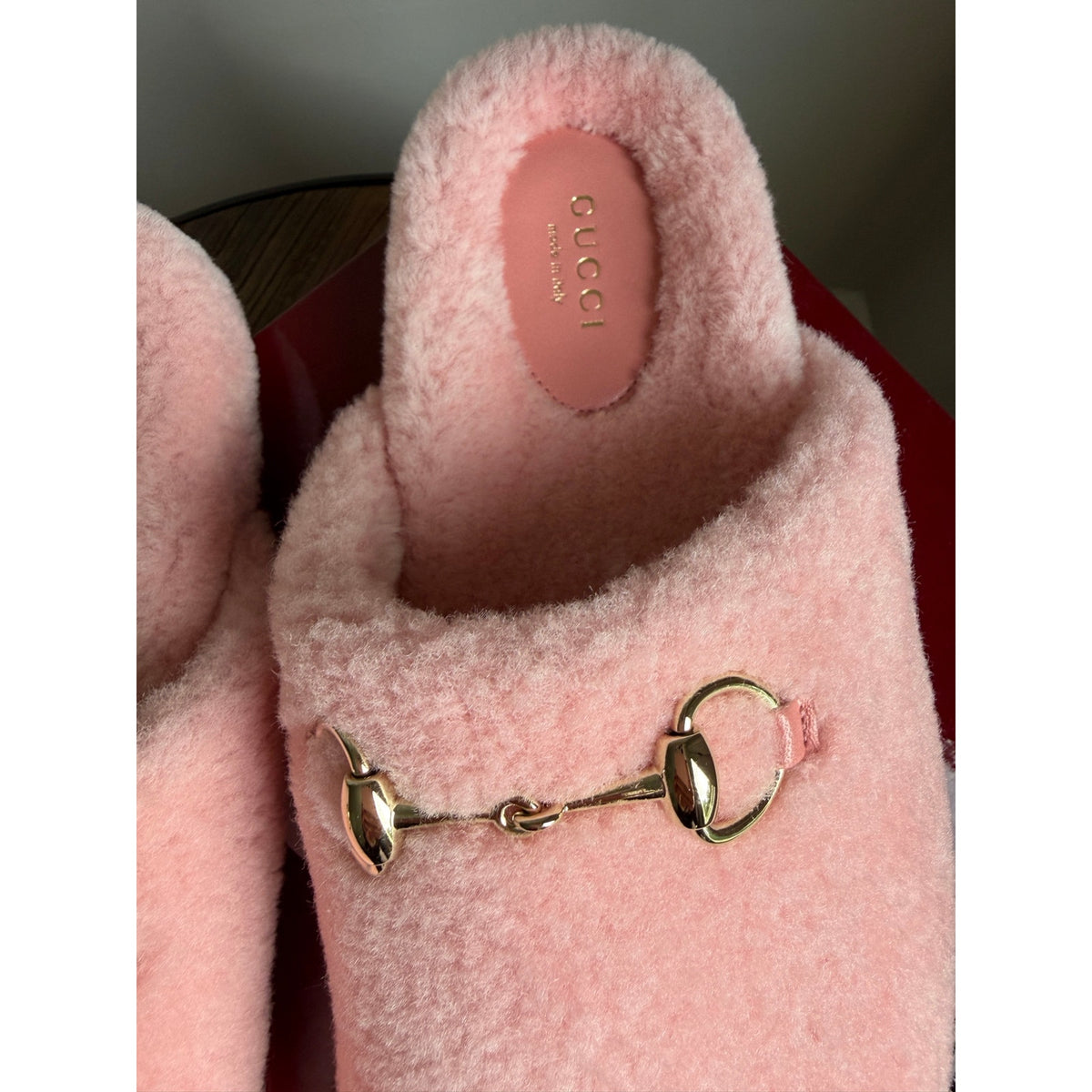 Gucci Horsebit Merino Wool Pink Mules Flat Slides Women’s Shoes Size 37