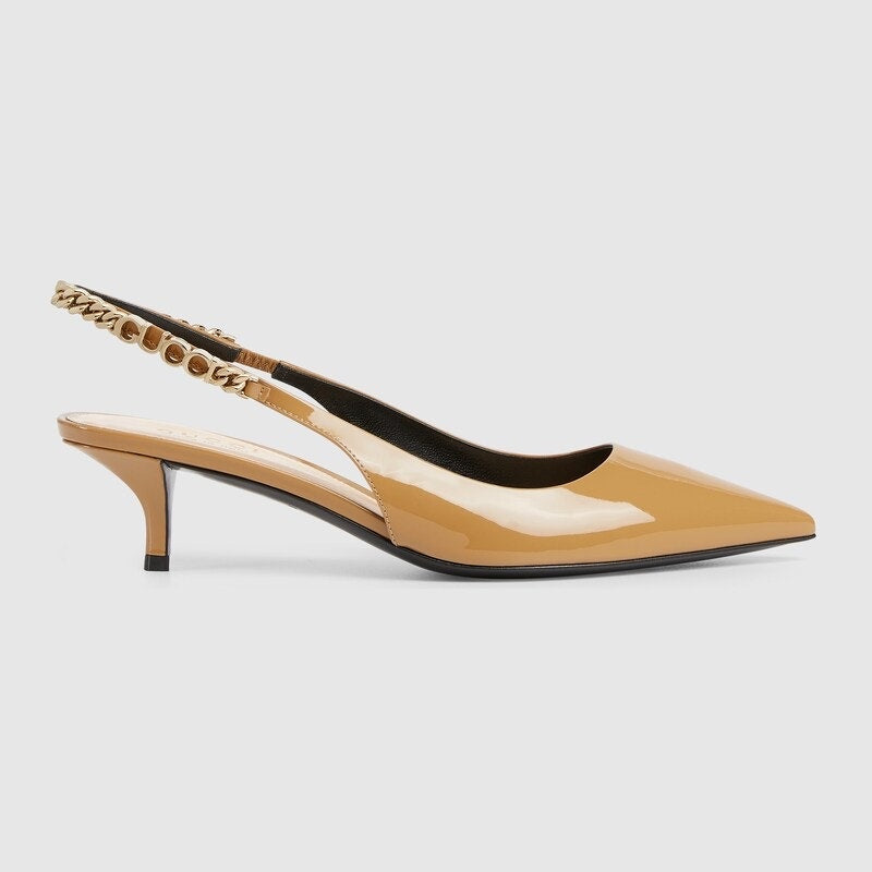 Gucci Signoria Patent Leather Slingback Pumps Beige Size 37 NIB