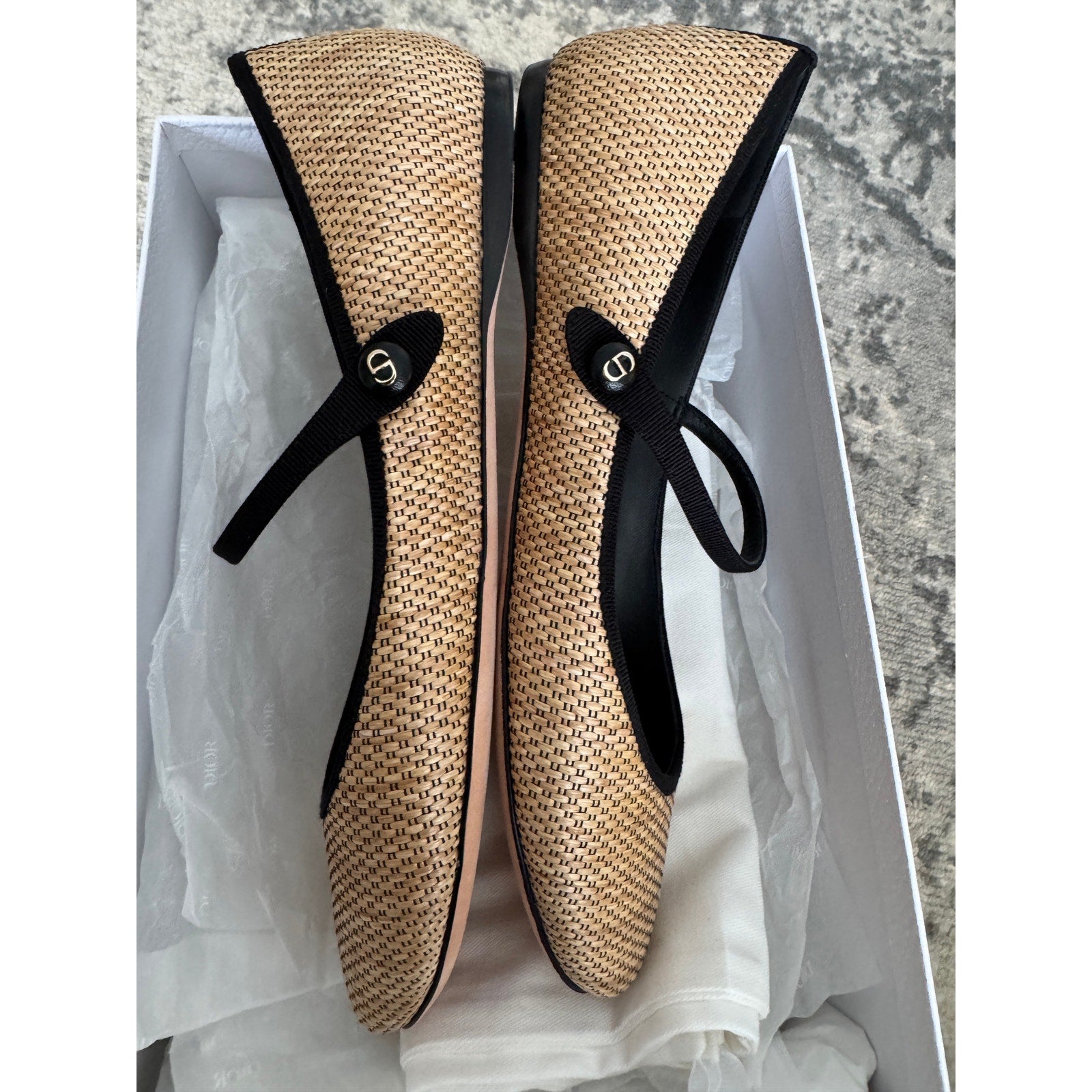 Christian Dior “Lovely-D” Raffia Mary Jane Ballet Flats 39.5 BNIB