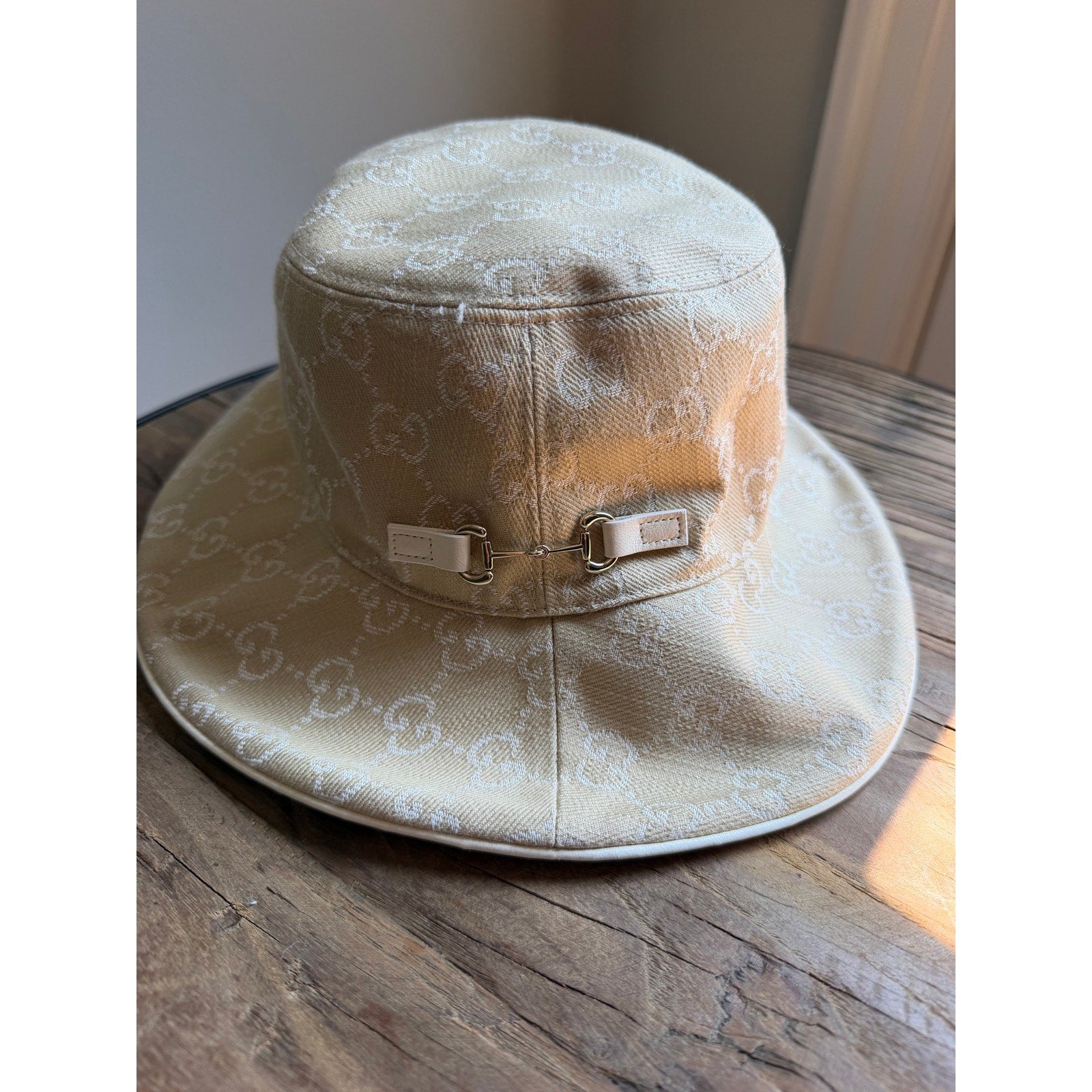 Gucci Denim Logo Horsebit GHW Bucket Hat in GG Canvas NWT Size Med 57 cm