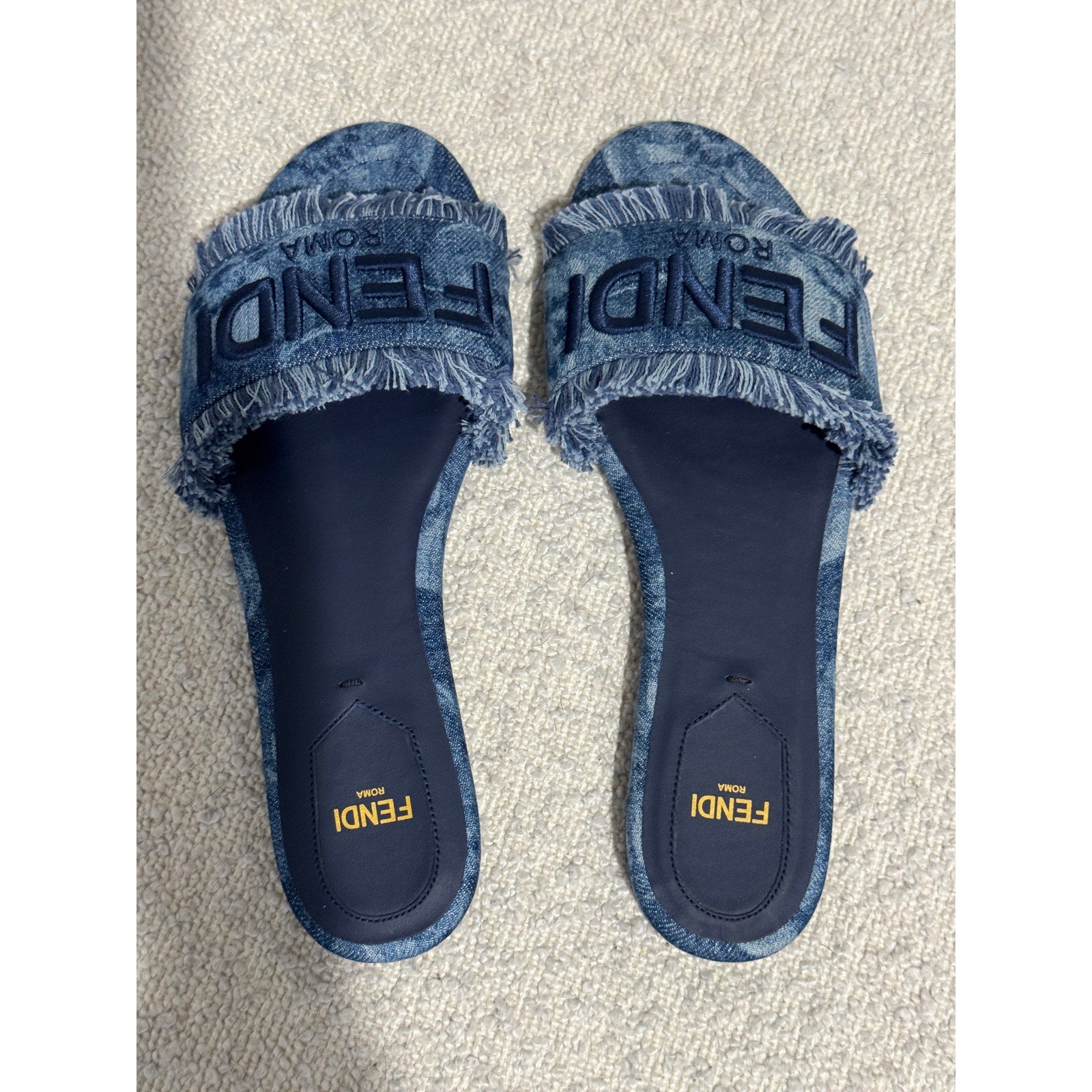 FENDI Sunshine Floral Denim Frayed Slide Sandals BNIB Size 37