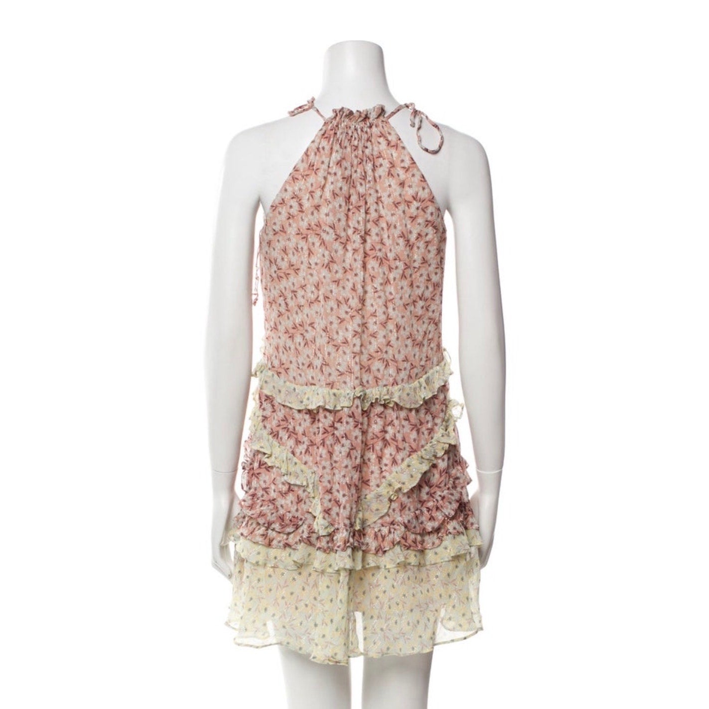 Rebecca Taylor Metallic Silk Halter Mini Dress XS Pink Ruffle Tent Dress NWT
