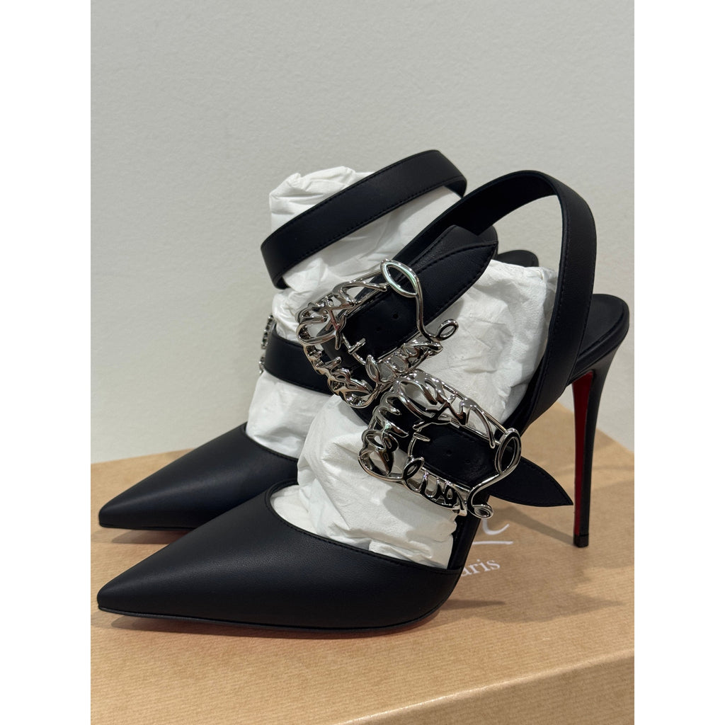 CHRISTIAN LOUBOUTIN 38 Giddylina 100 buckle-embellished leather pumps$1,495