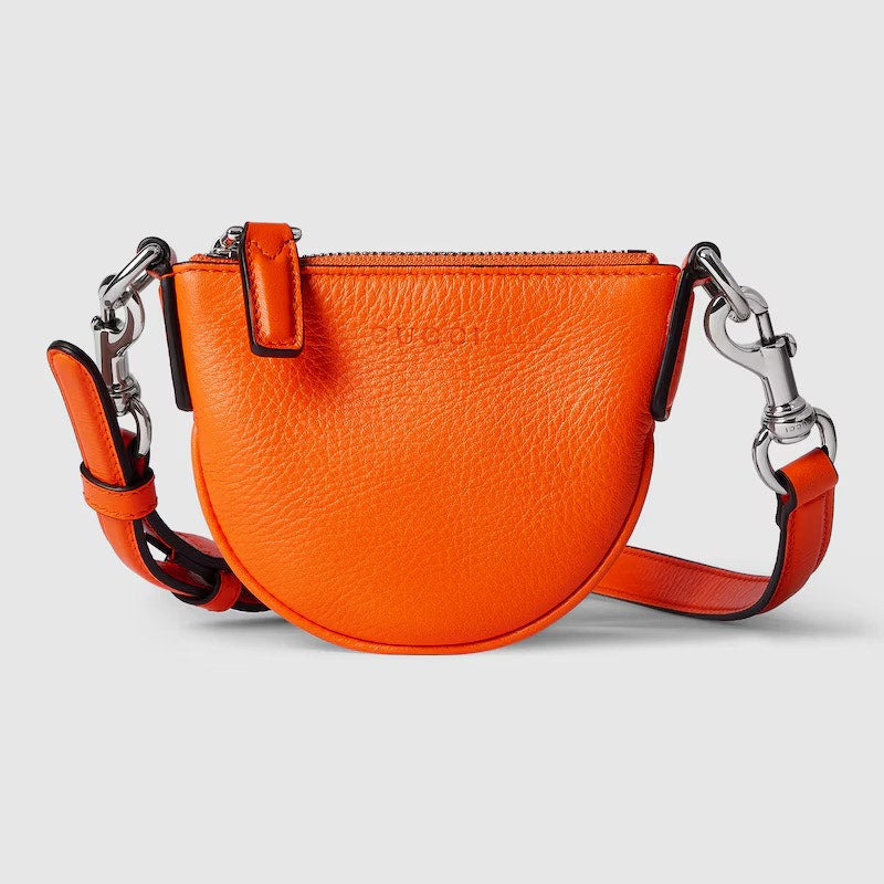 Gucci Nano B Bag Bright Orange Grainy Leather Crossbody with Web Strap NWT