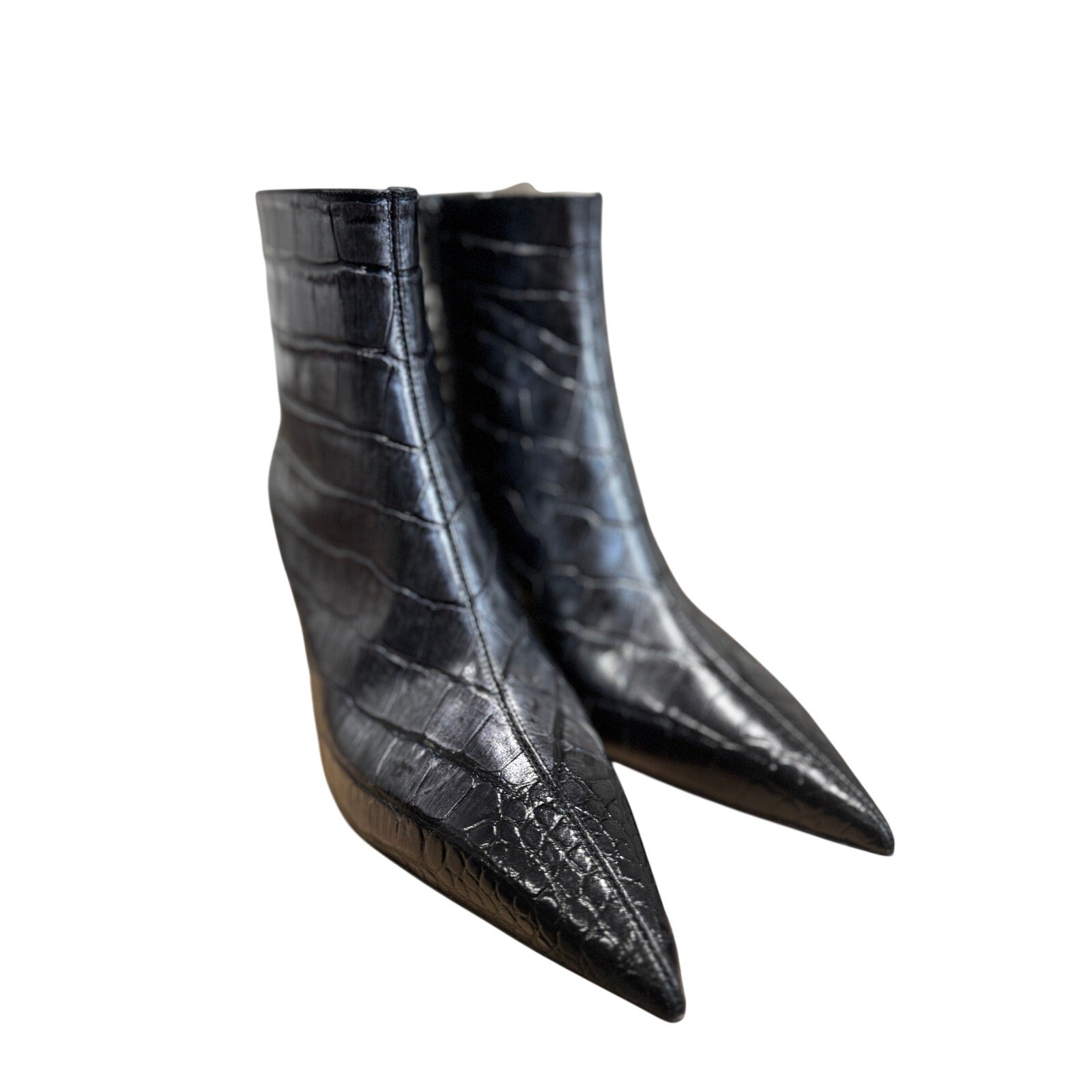 Christian Louboutin Condora Gunmetal CrocEmbossed Booties 55mm | New in Box 38.5