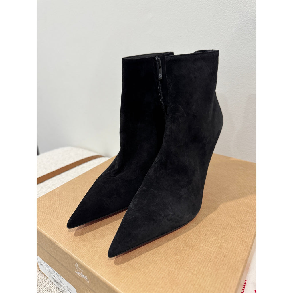 CHRISTIAN LOUBOUTIN So Apostropha Booty 80 Suede Black Ankle Boots 38 BNIB