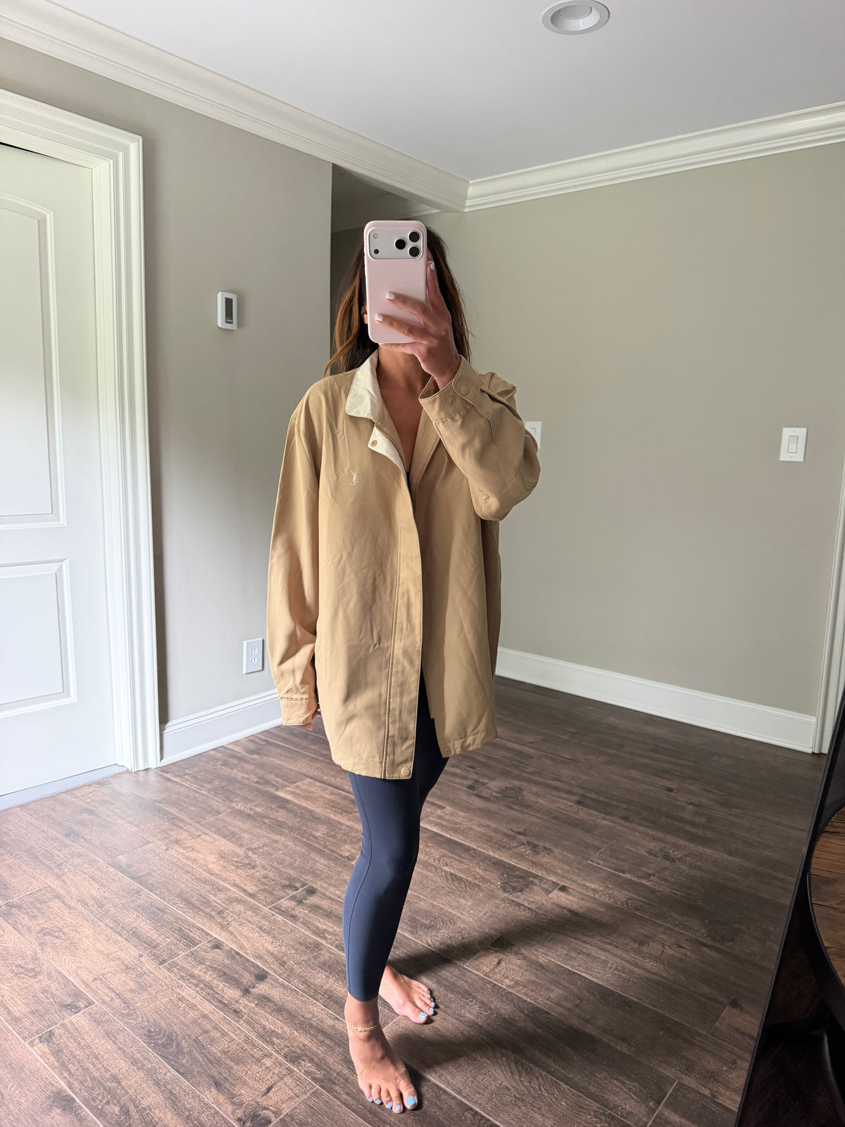 Yves Saint Laurent Vintage YSL Beige Windbreaker Bomber Jacket Size 100