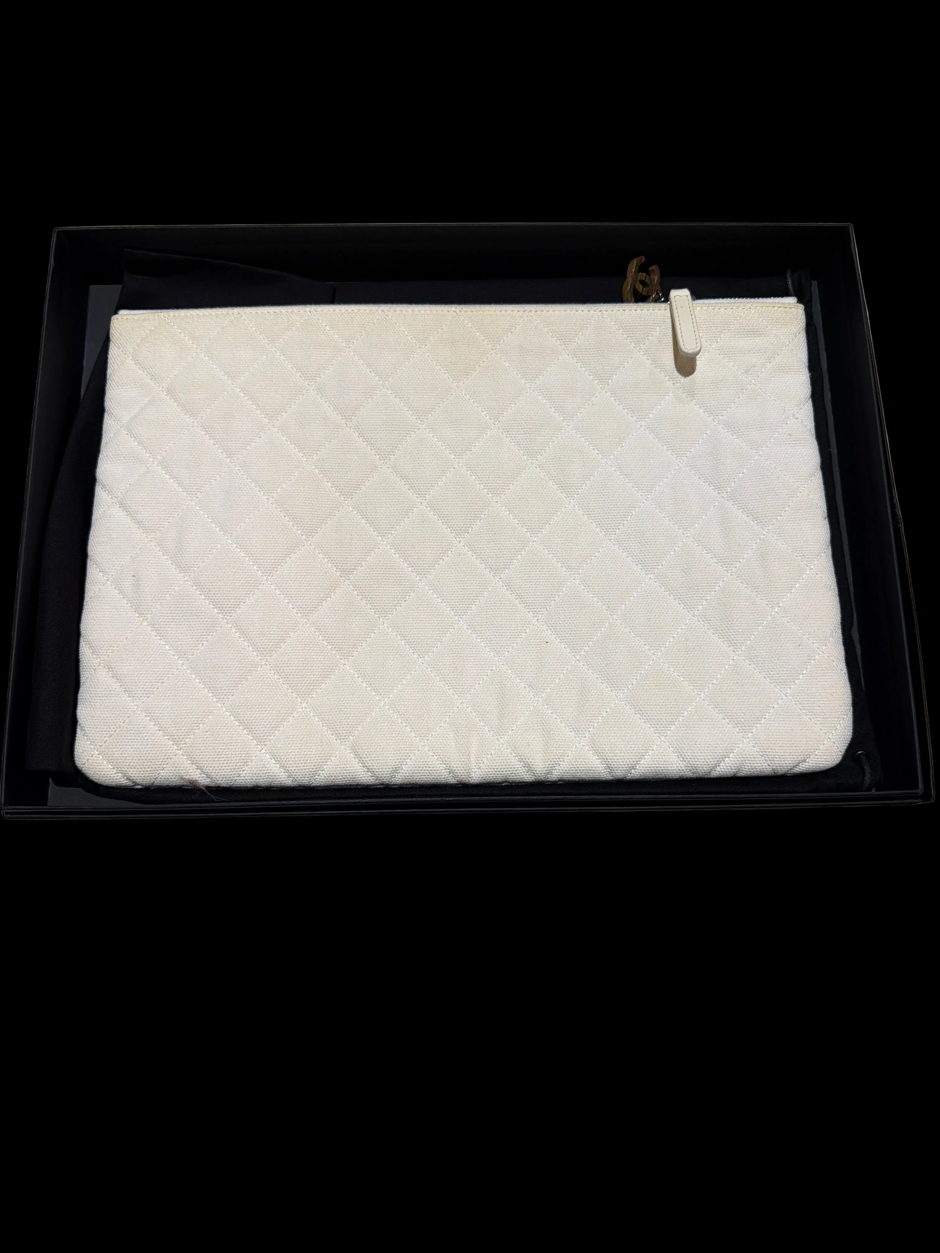 Chanel Coco Cuba Libre Quilted Canvas Medium O Case Pouch White