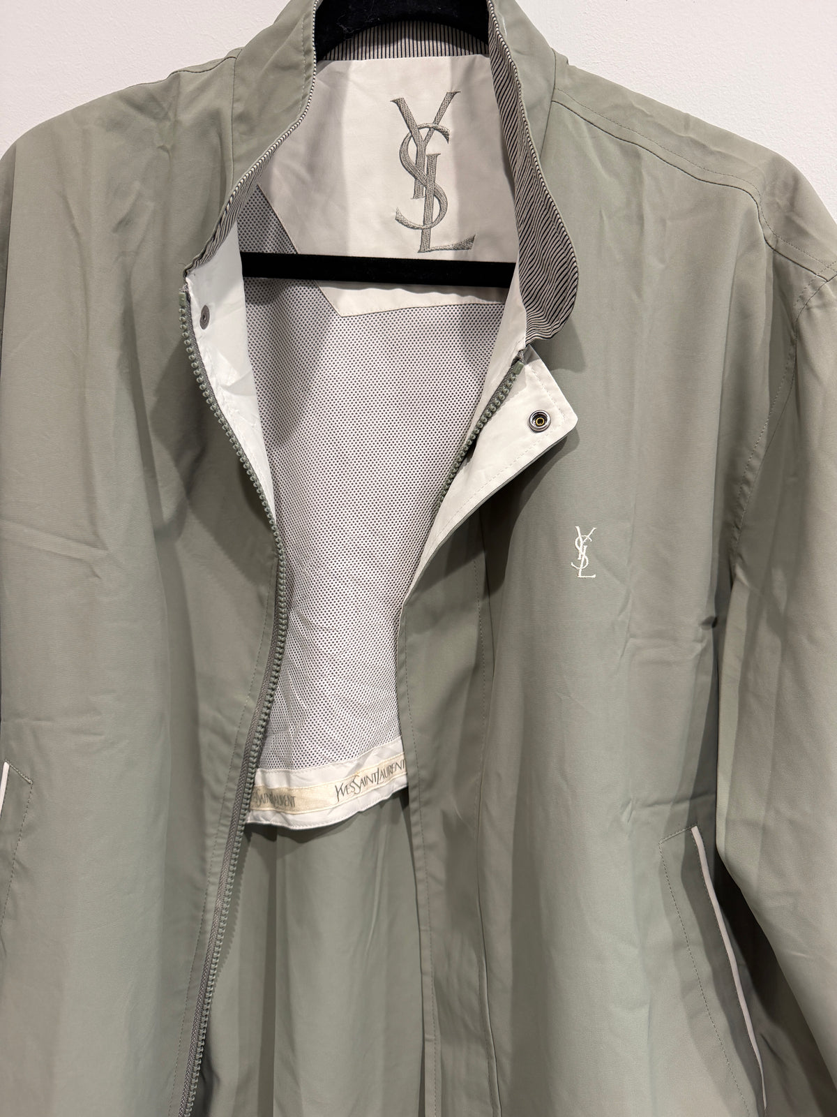 Yves Saint Laurent Vintage YSL Khaki Sage Windbreaker Bomber Jacket Size 100