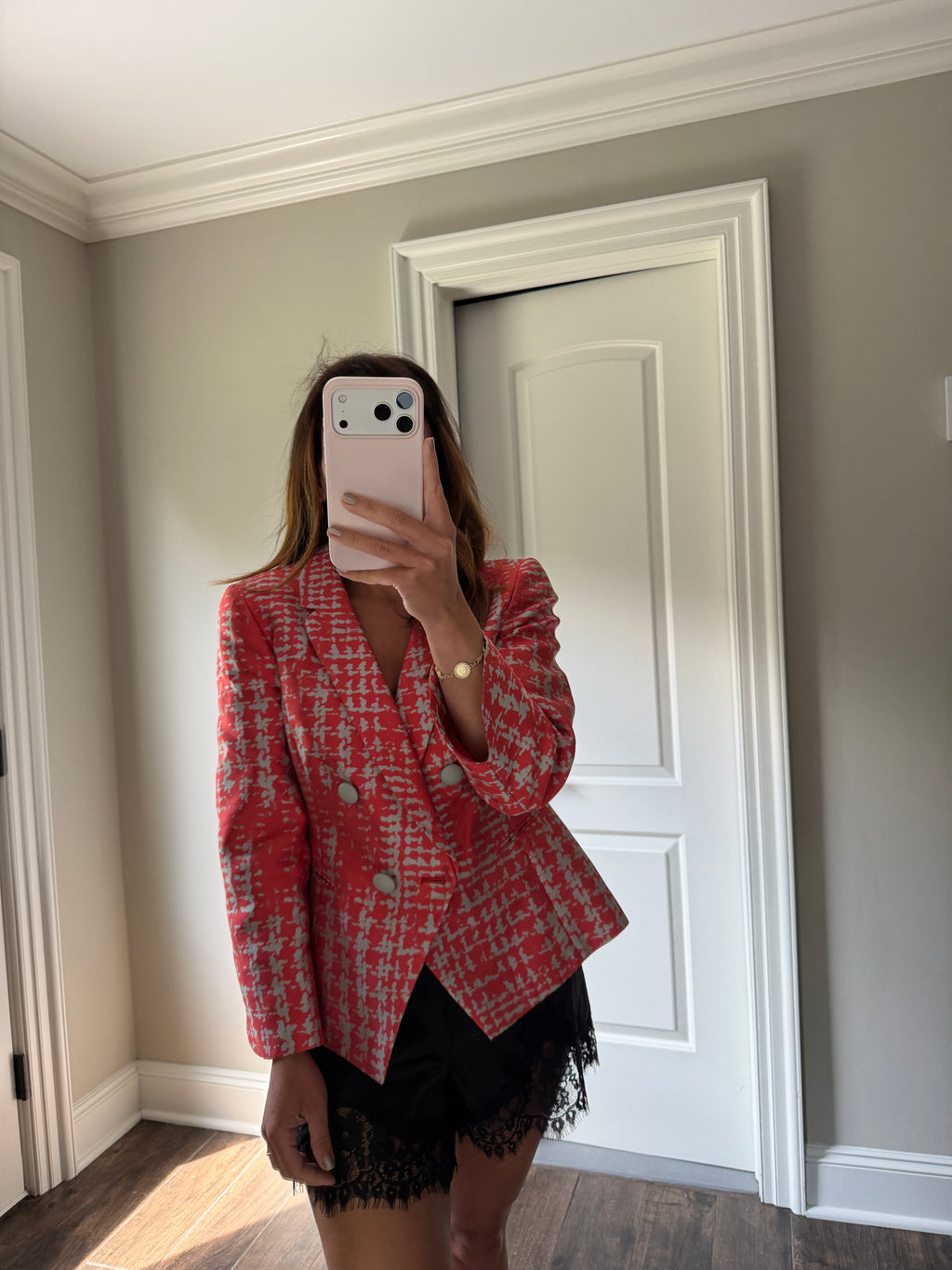 Armani Collezioni Pink Printed Shawl Collar Blazer IT 44 Designer Jacket
