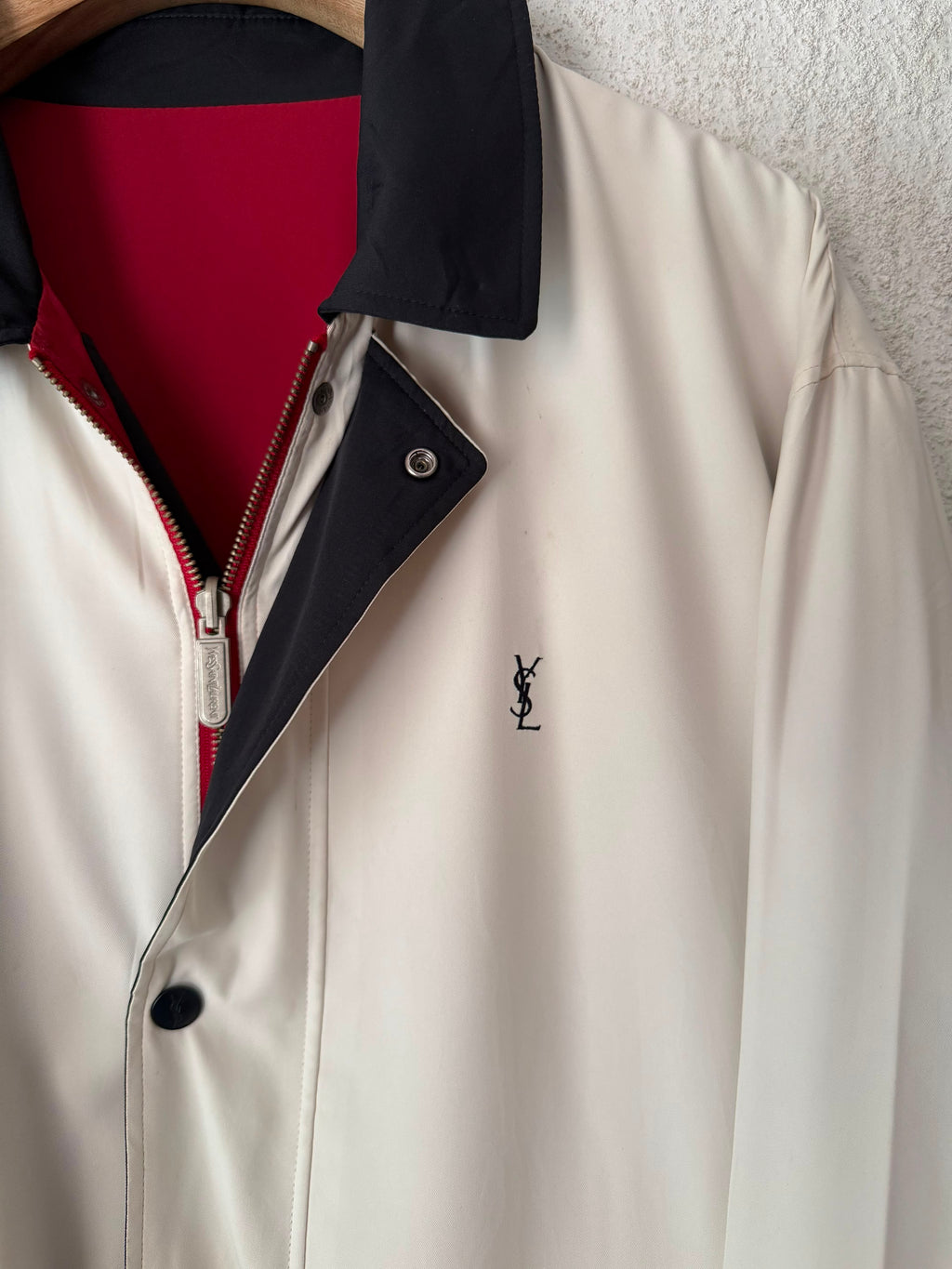 Yves Saint Laurent Vintage Reversible Red White YSL Bomber Windbreaker Jacket Size 105