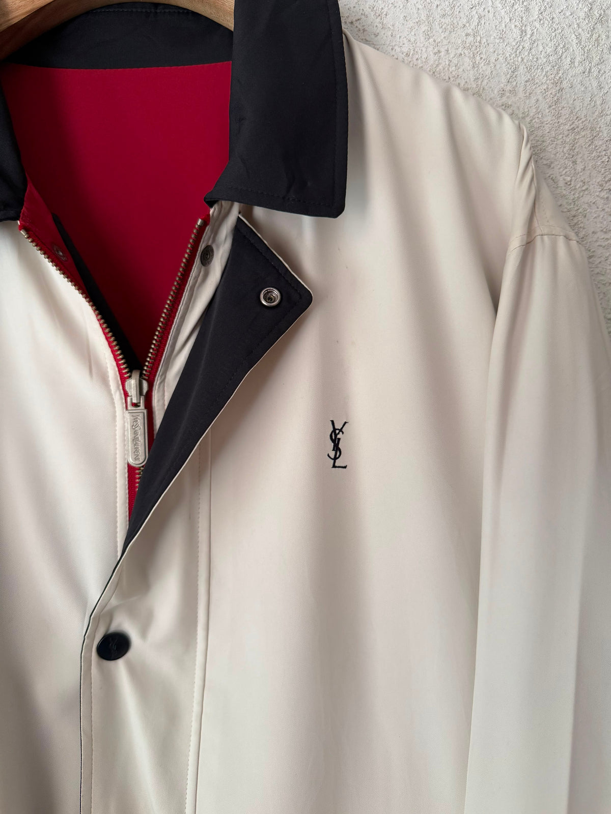 Yves Saint Laurent Vintage Reversible Red White YSL Bomber Windbreaker Jacket Size 105