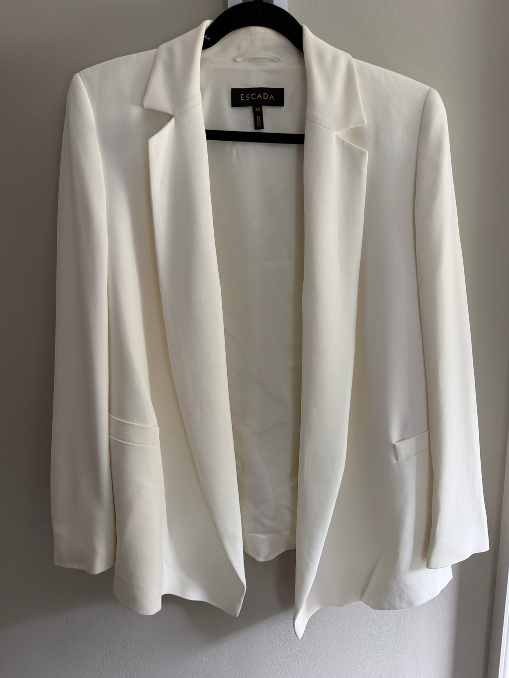 Escada Ivory Open Front Shawl Collar Blazer DE36 Tailored Designer Jacket