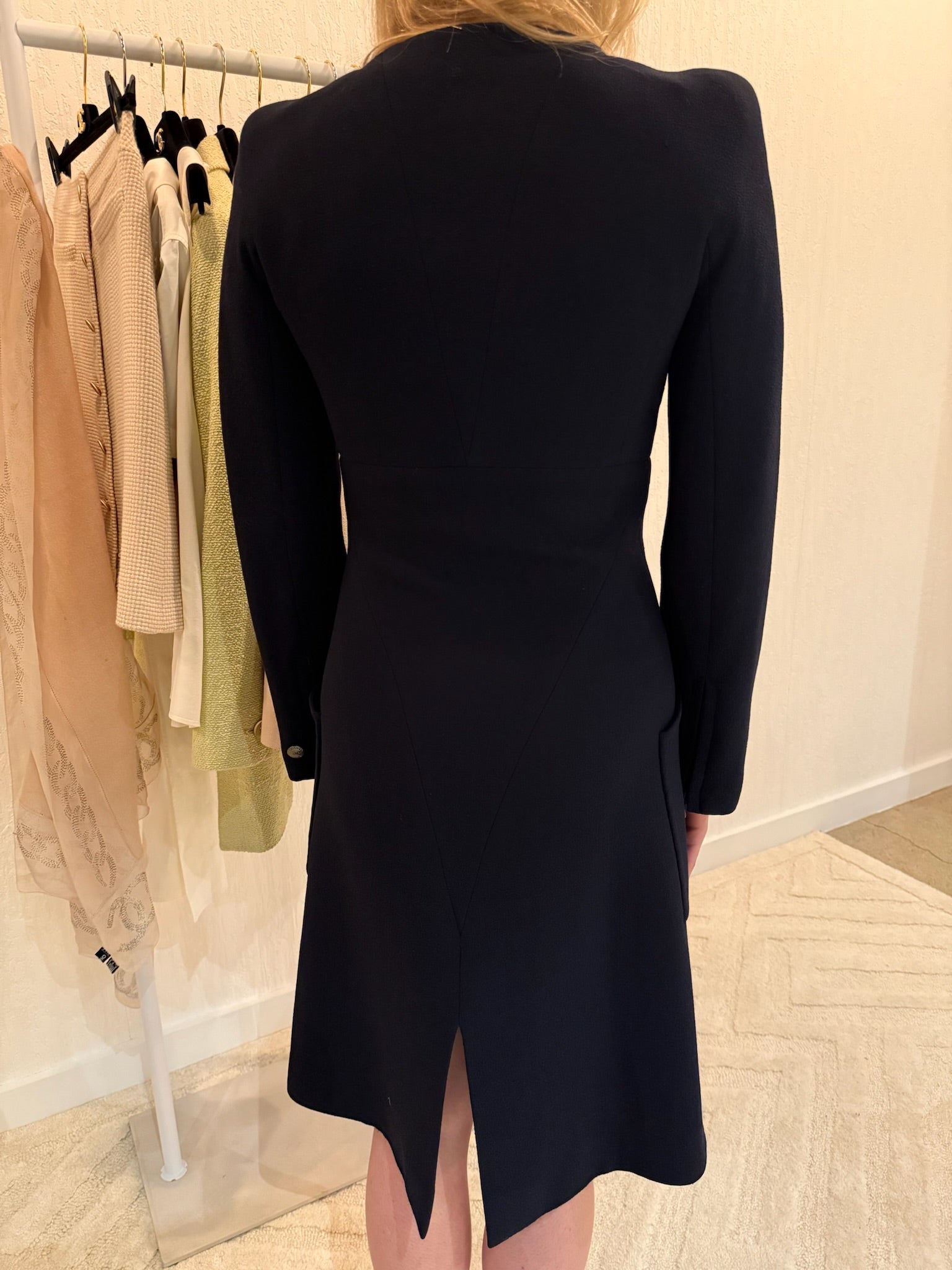 Chanel 1997 Navy Double Zip Coat Dress FR 38 | CC Logo Zippers | Fall 1997 Collection