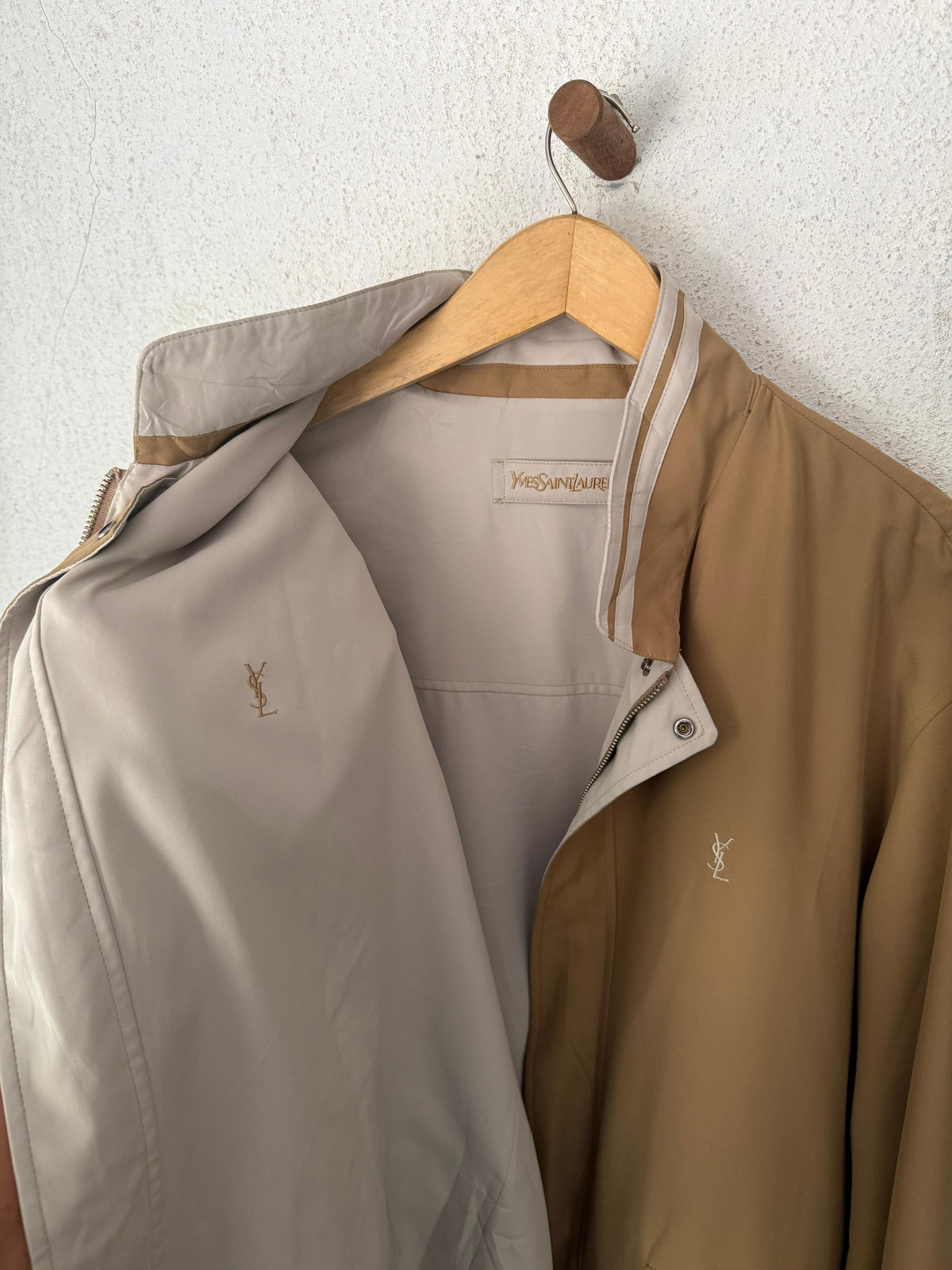 Yves Saint Laurent Vintage YSL Reversible Khaki Beige Windbreaker Bomber Jacket Size 100