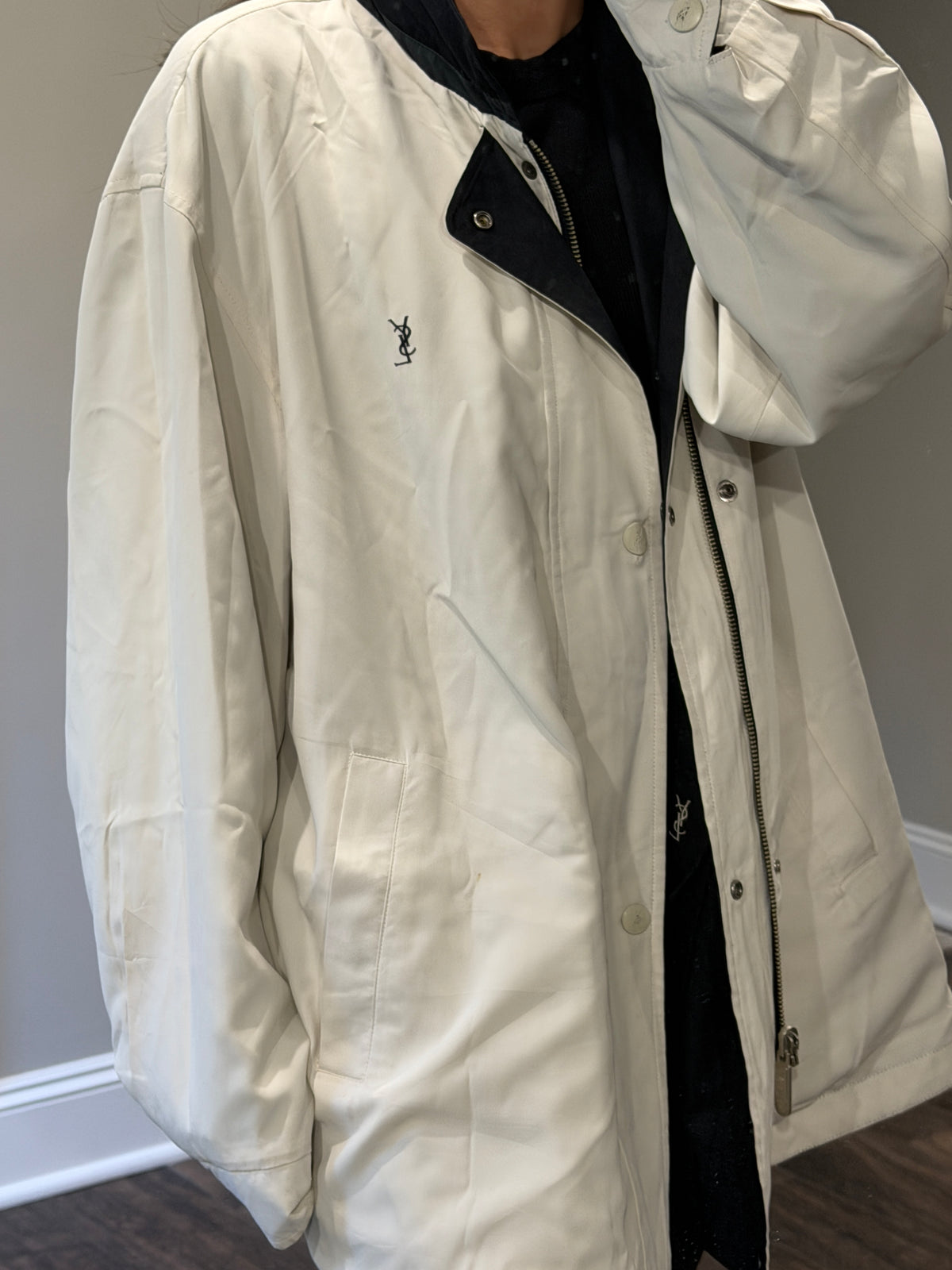 Yves Saint Laurent Vintage YSL Reversible White Black Windbreaker Bomber Jacket