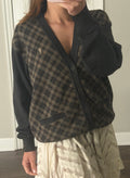 Yves Saint Laurent YSL Argyle Knit Cardigan Sweater Size 95 Black Brown Wool Blend