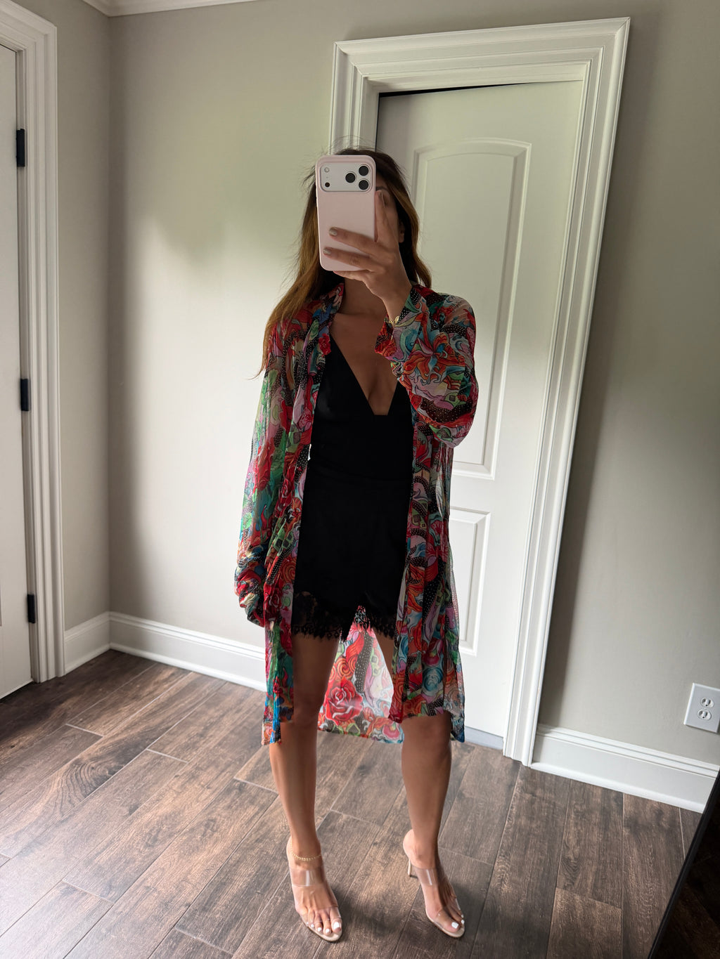 Escada Red Floral Print Button Up Blouse DE40 Long Sleeve Designer Top